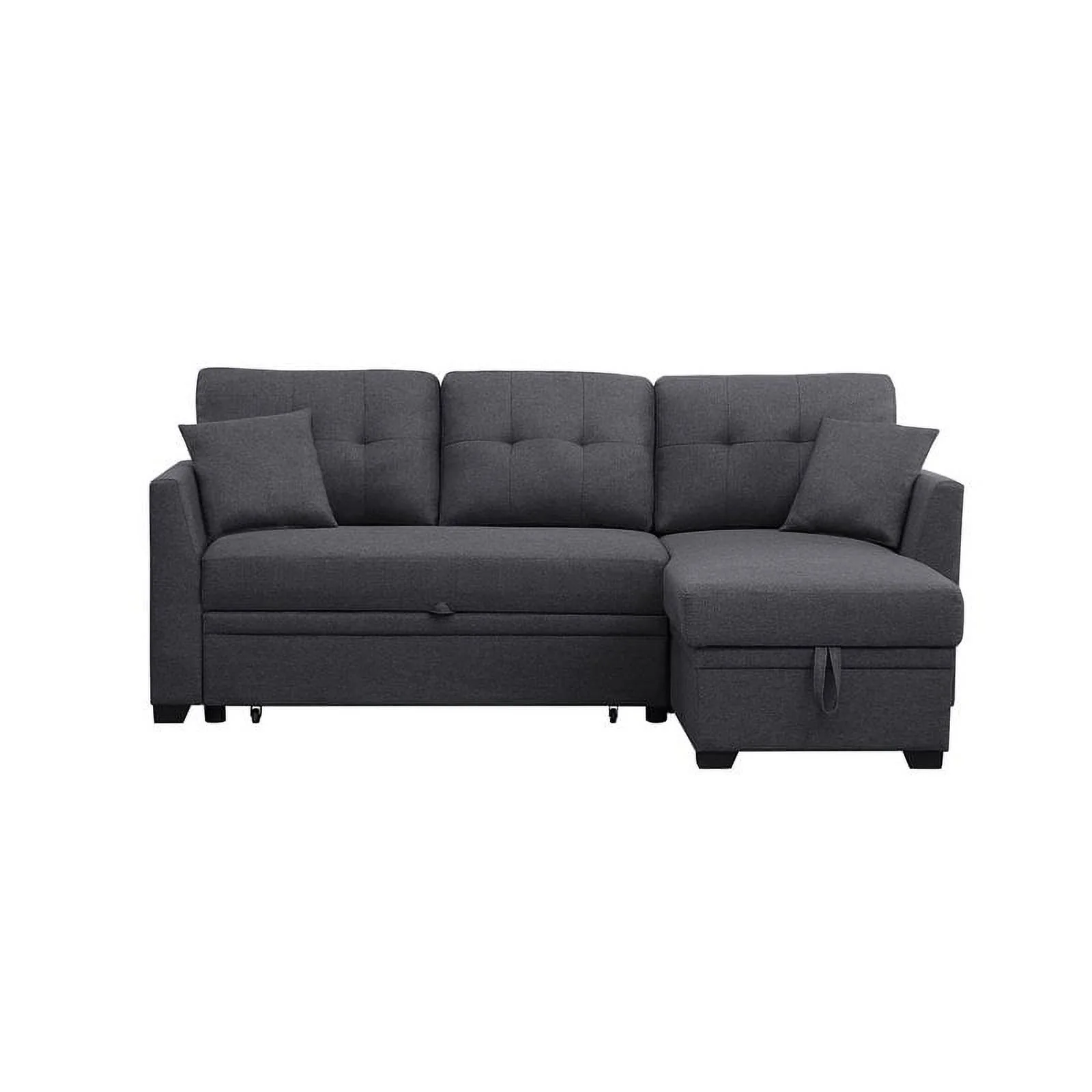 Alexent 3-Seat Modern Fabric Sleeper Sectional Sofa with Storage in Dark Gray