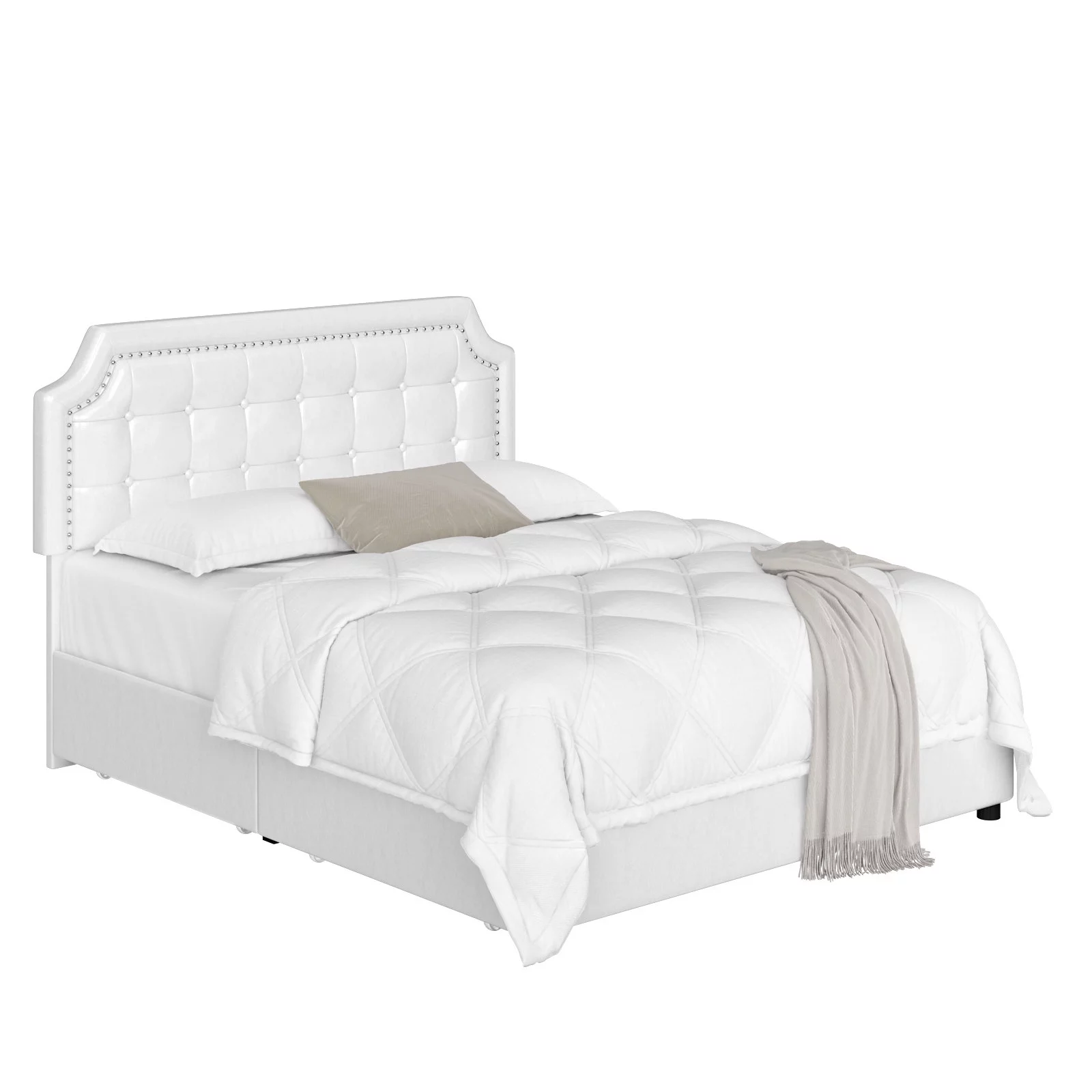 Homfa Full Size Storage Bed, 4 Drawers PU Leather Platform Bed Frame with Adjustable Upholstered Headboard, White