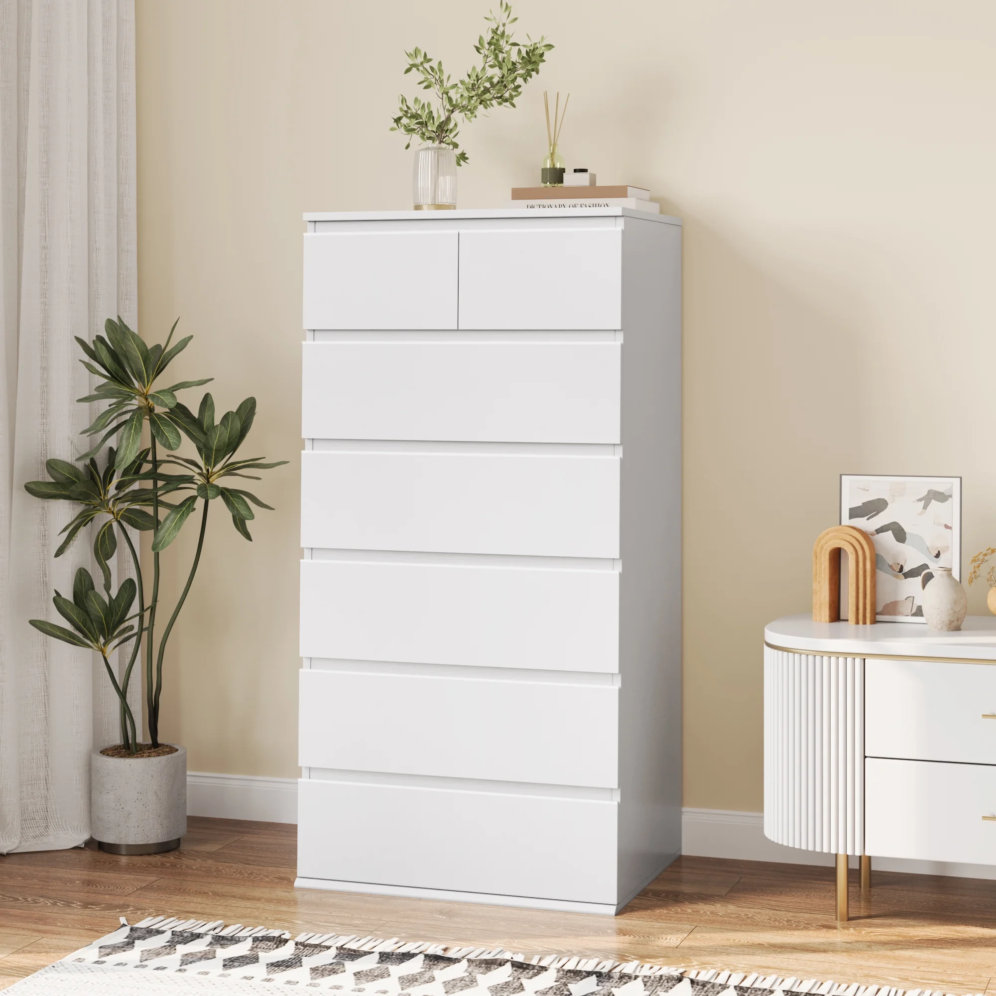 Homfa 7 Drawer White Dresser, Modern Nightstand Storage Cabinet Chest of Drawers for Bedroom Living Room