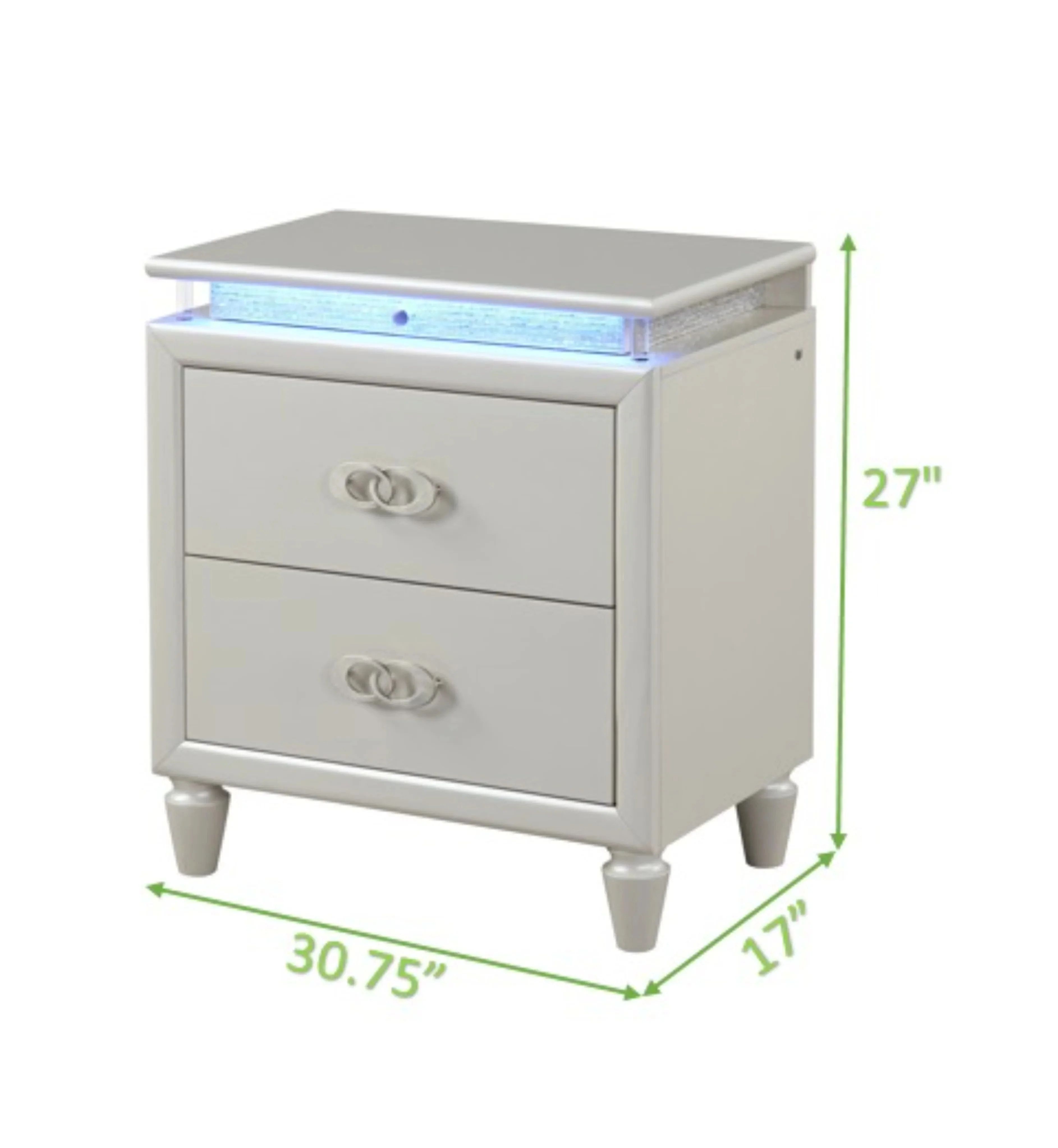 Passion Queen 6 PC Bed Room Set Nightstand Dresser Chest Cabinet Cupboard Forcer Milky White with Led Bedroom Furniture