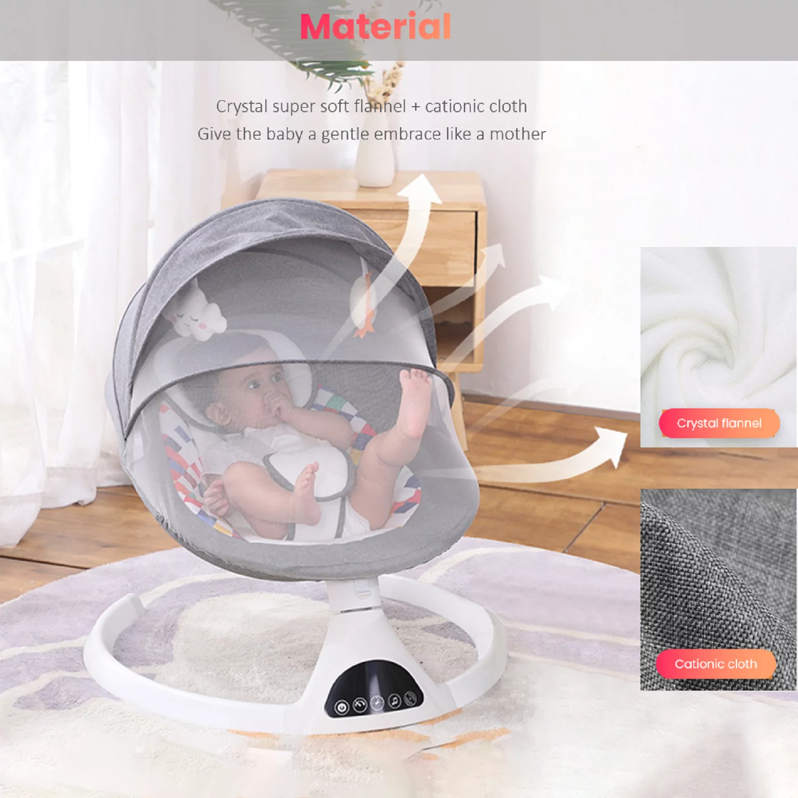 Flying Ideas Baby Swing for Infants, Baby Rocker with 5 Swing Ranges, Remote Control Bouncer Gray