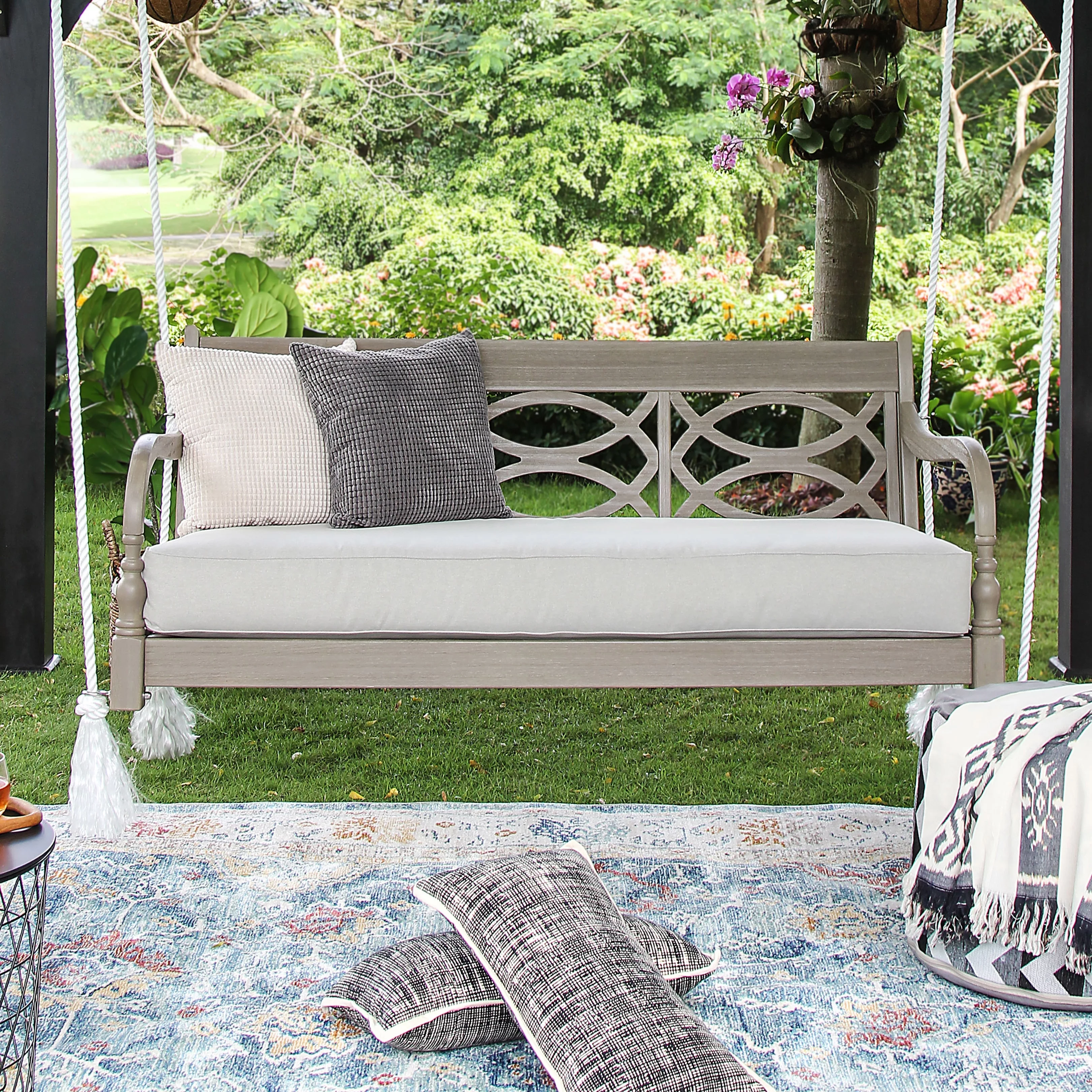 Cambridge Casual Renley Wood Outdoor Swing Daybed with Cushion Lime Wash/Oyster Cushion