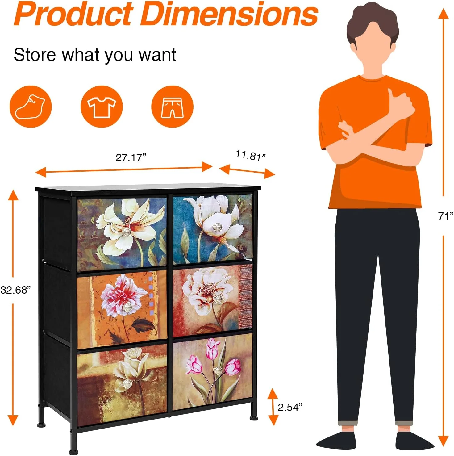 RUNFAYBIU Dresser for Bedroom with 6 Drawers  Chest of Drawers with Easy Pull Handle   Dresser with Fabric Drawers  Dresser with Wood Top for Closet  Living Room  Hallway  Nursery  Entryw