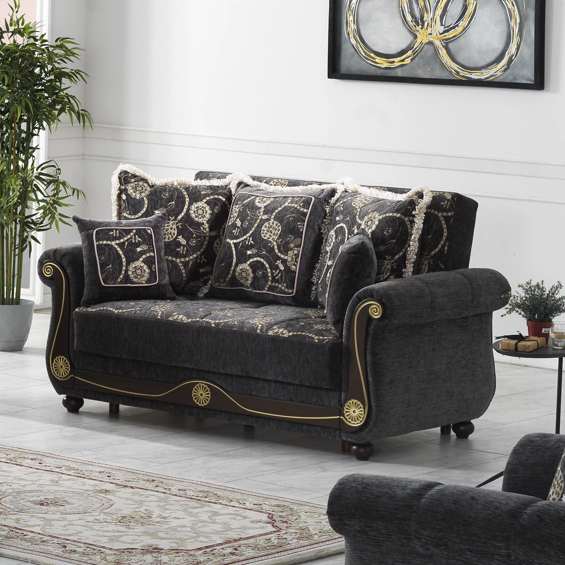 Ottomanson Patriot Sleeper Loveseat, Gray Chenille