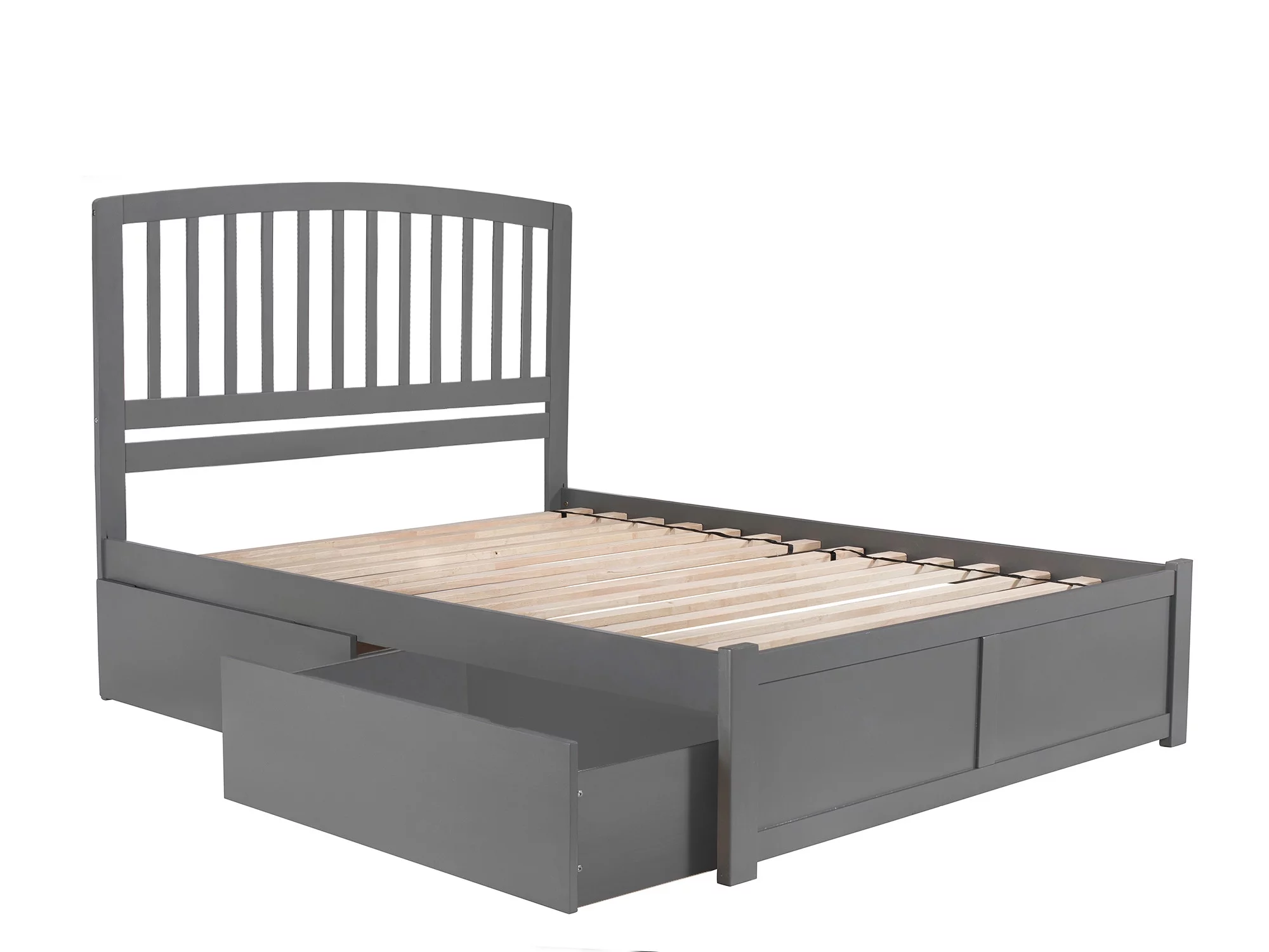 Richmond Queen Platform Bed with Flat Panel Foot Board and 2 Urban Bed Drawers in Grey