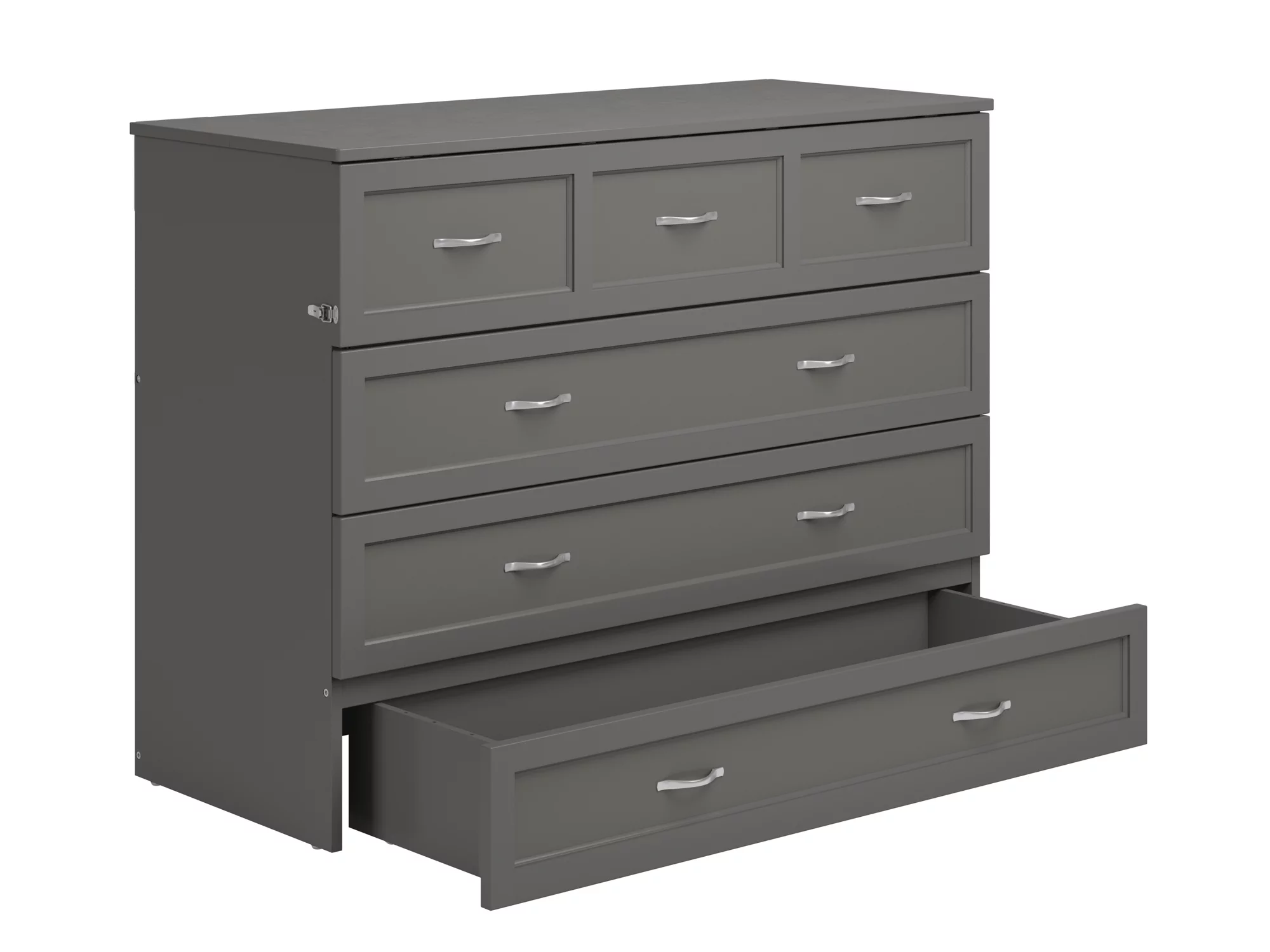 AFI Northfield Full Solid Wood Murphy Bed Chest with Mattress, Drawer & Charger, Grey
