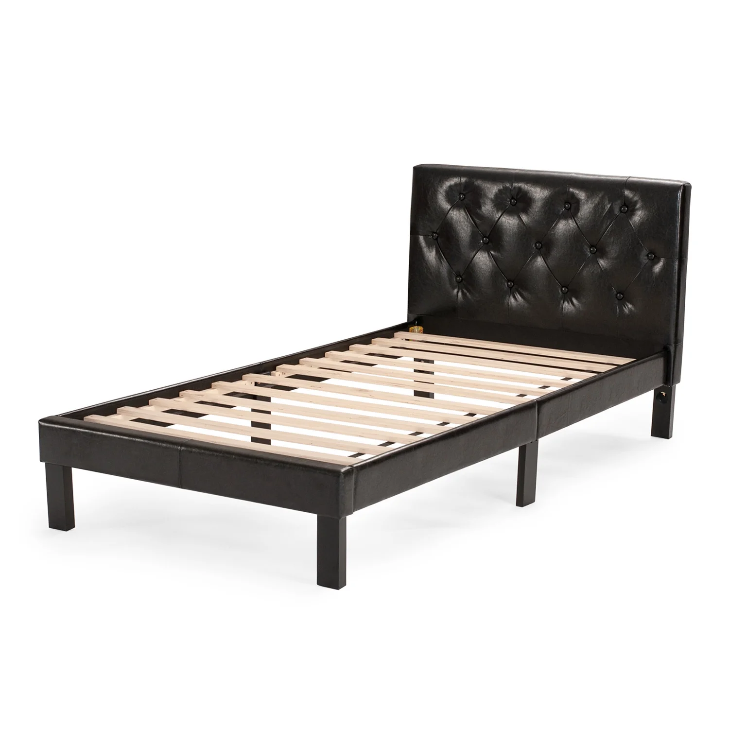 Maykoosh Tuscan Temptations Furniture Twin Upholstered Bed Frame with Slats in Black Faux Leather