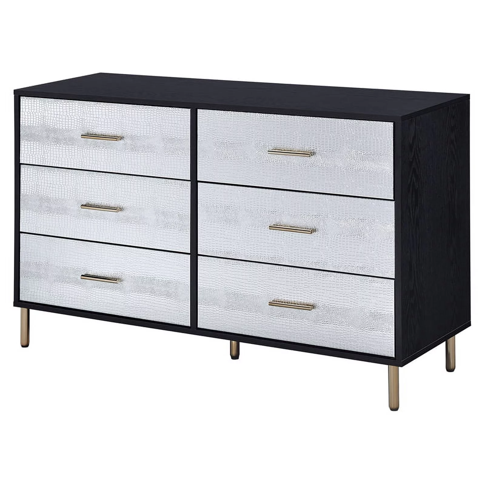 Bowery Hill Transitional 6-Drawer Wooden Dresser in Black and Silver and Gold