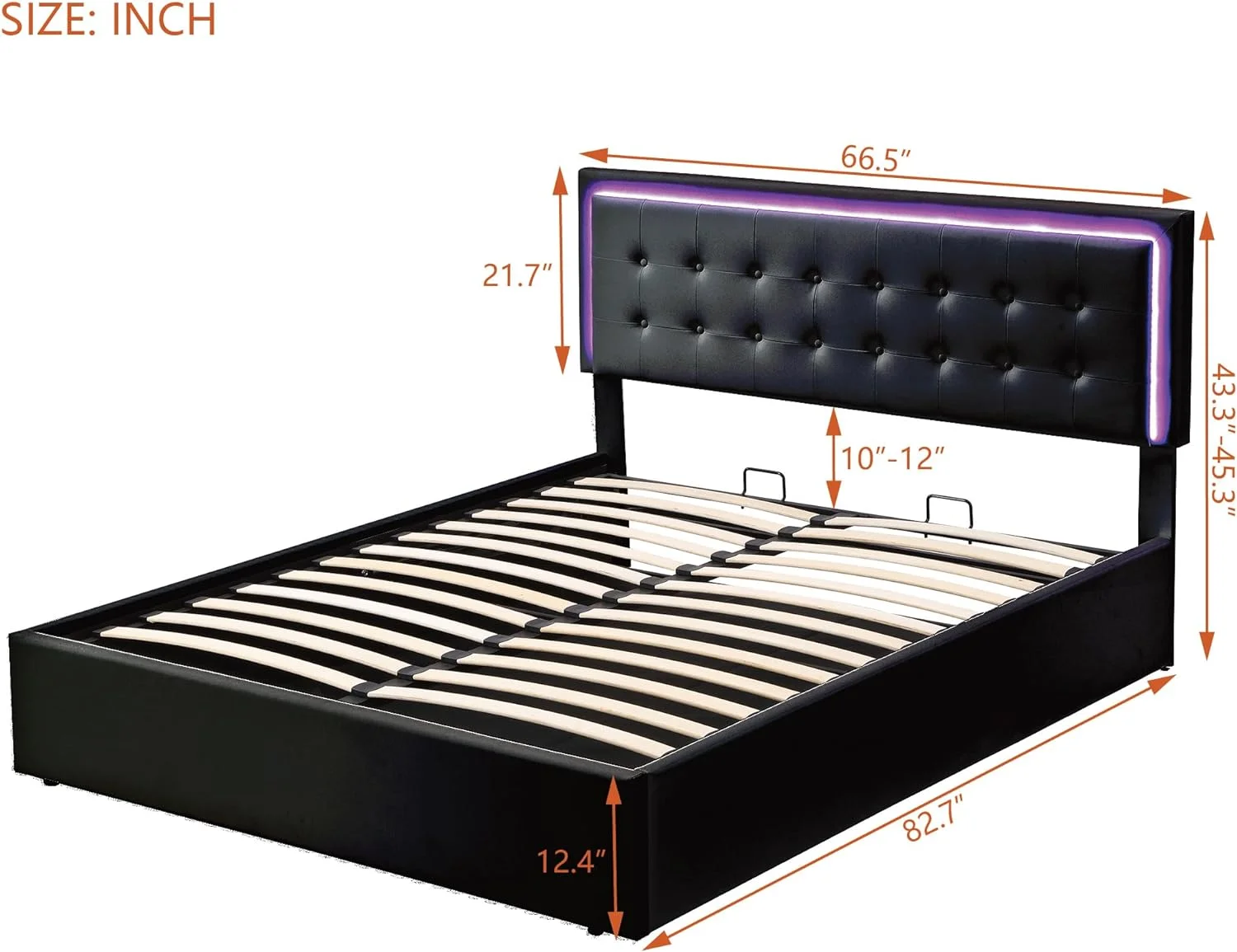 Tabaray Queen Size Tufted Upholstered Platform Bed with LED Lights Headboard,PU Storage Bed with Hydraulic Storage System,Black