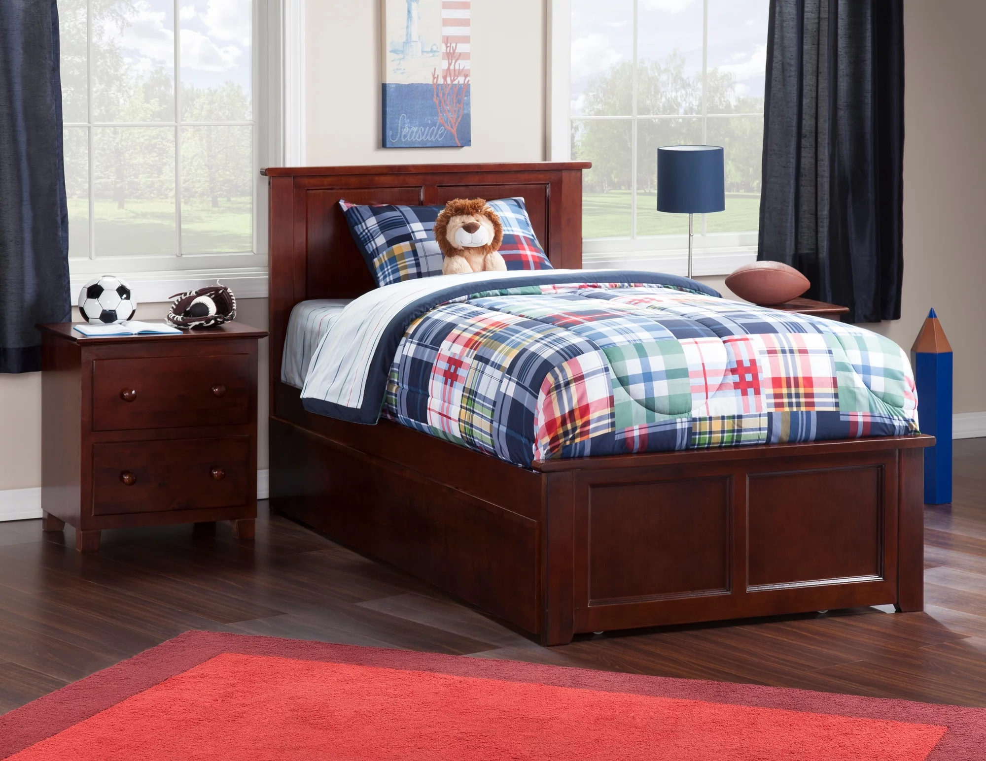 Madison Platform Bed with Matching Foot Board with Twin Size Urban Trundle Bed in Multiple Colors and Sizes