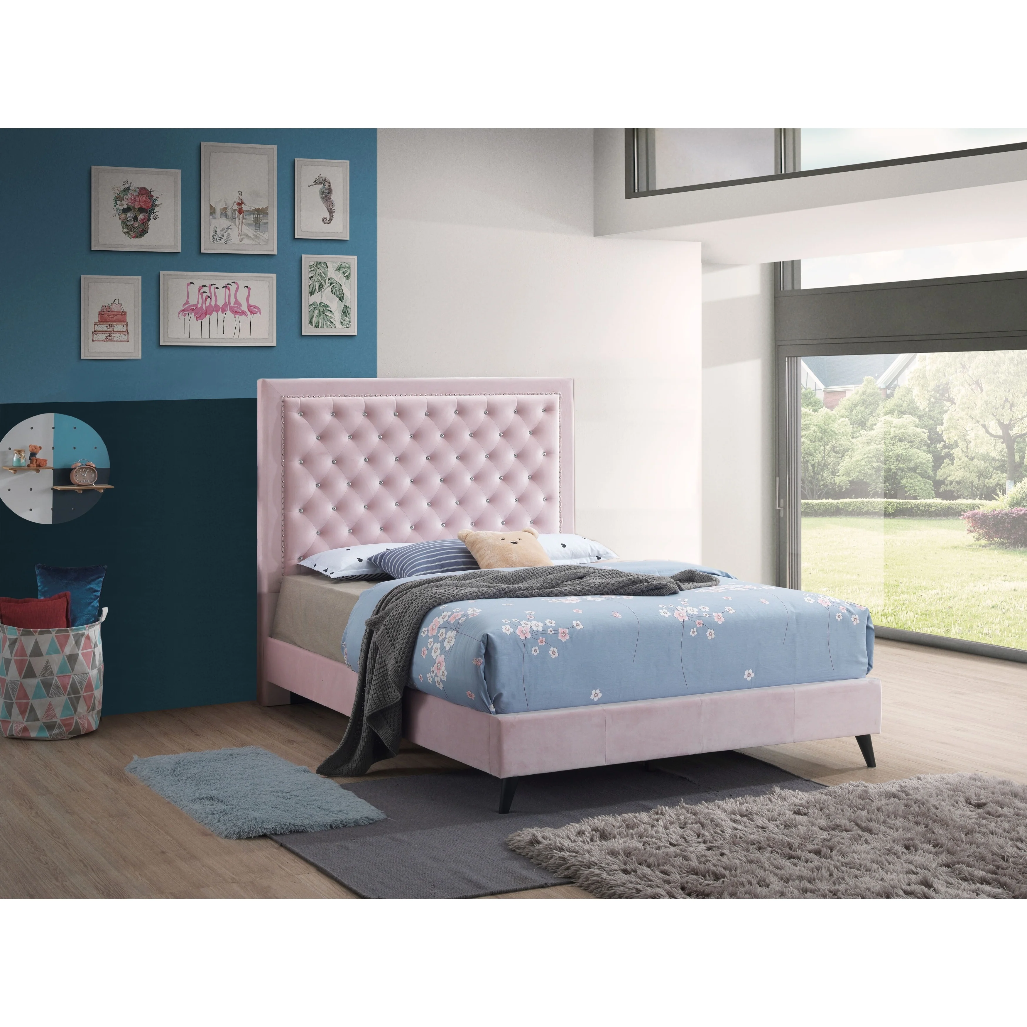 Glory Furniture Alba Velvet Side Panels for Alba bed Grey Bed Queen Glam, Modern & Contemporary