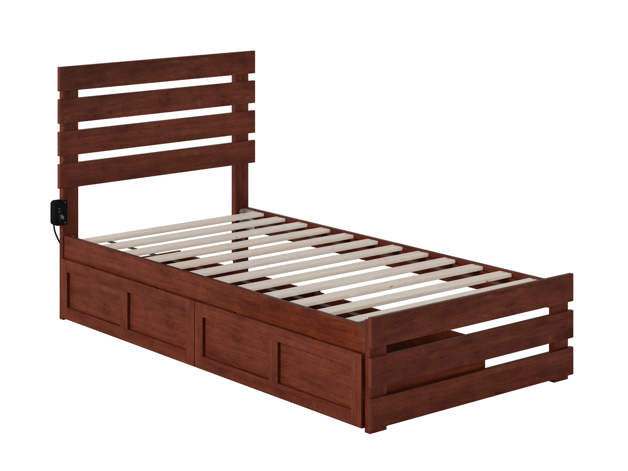 Oxford Twin Bed with Footboard and USB Turbo Charger with 2 Drawers in Walnut
