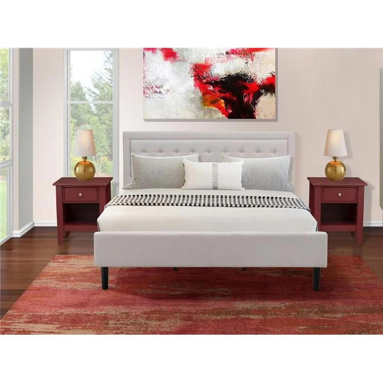3 Piece Fannin Bedroom Furniture Set - Mist Beige, Black & Burgundy