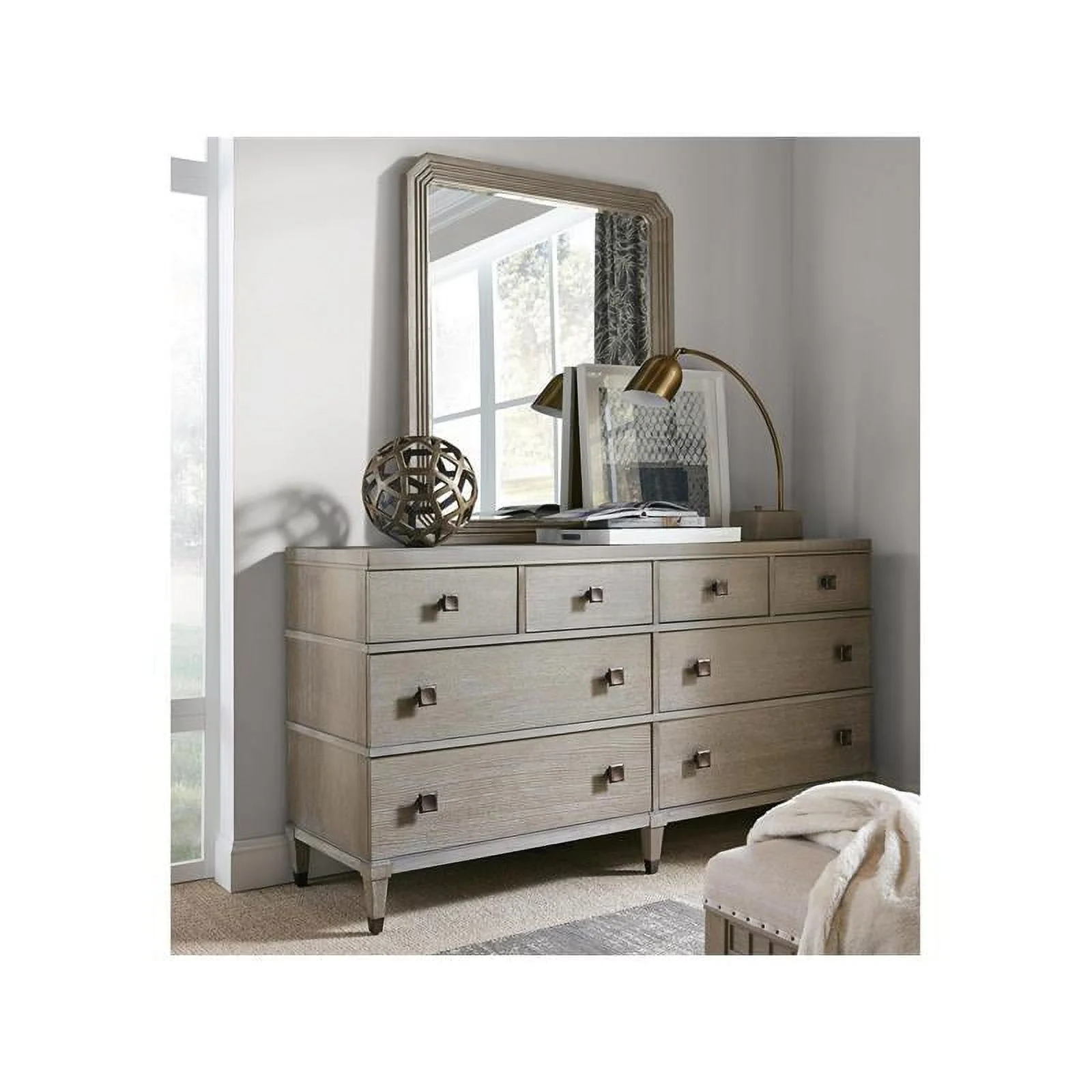 Maklaine Transitional Wood Playlist Dresser in Smoke on the Water Gray Finish
