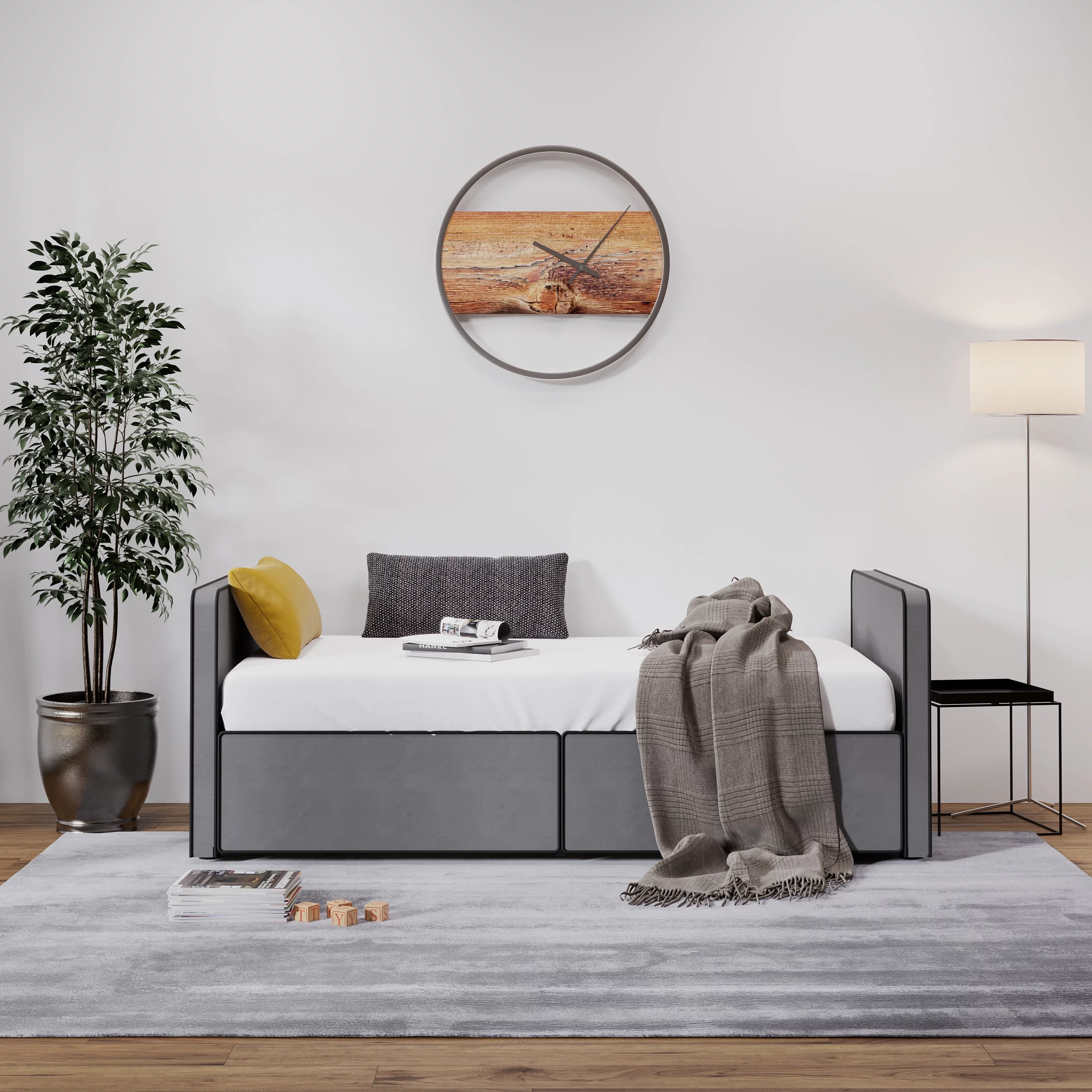 DG Casa Hamptons Modern Upholstered Twin Daybed with Reversible Drawers Grey