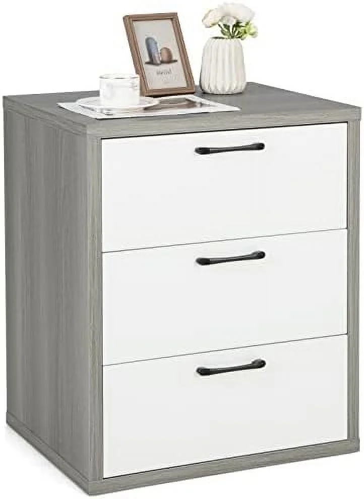 RUNFAYBIU 3 Drawer Dresser 26" Tall Wood Drawer Chest Dresser Cabinet with & Gray Grain Cabinet Nightstand for Living Room Bedroom Hallway Entryway