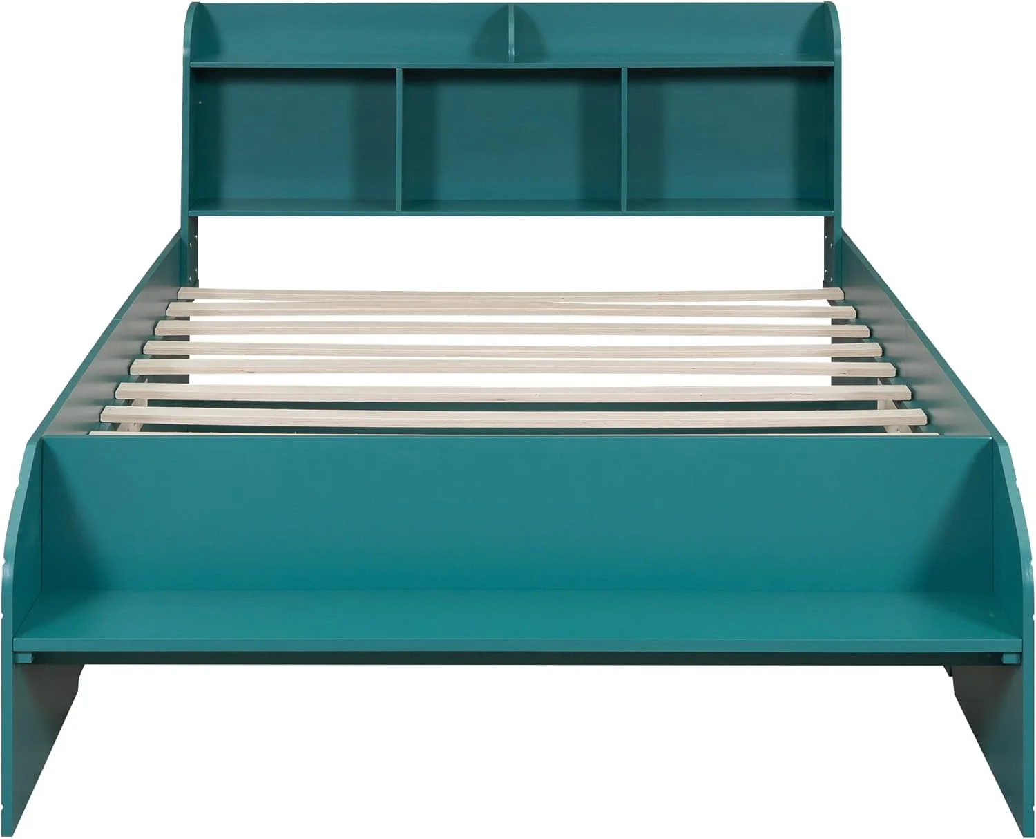 Wood Full Size Bed with Bookcase Headboard, Full Size Platform Bed Frame with 2 Drawers, Storage Headboard and Footboard, No Box Spring Needed
