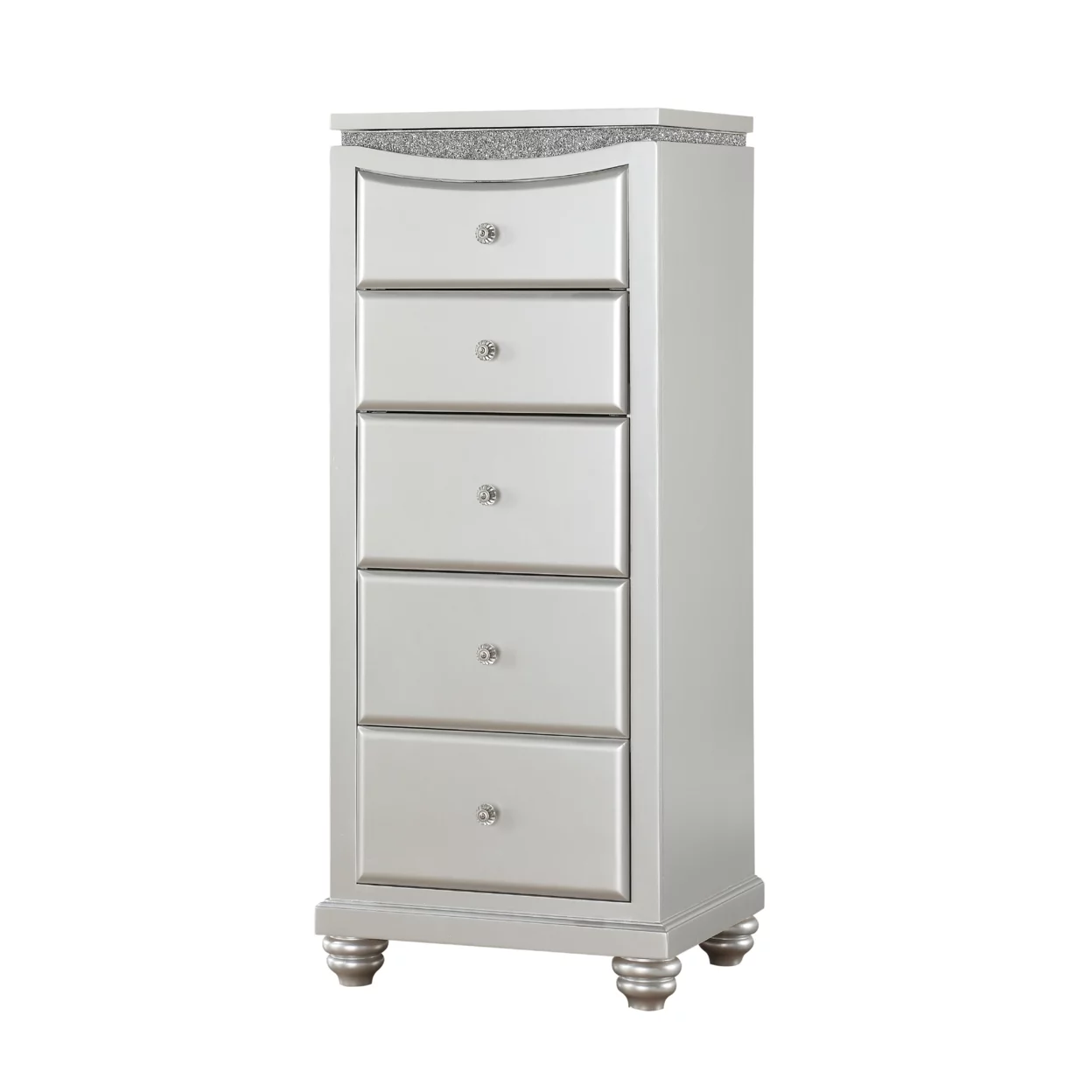 Modern Style 5 Drawer Wooden Chest with Flip Top Mirror, Silver- Saltoro Sherpi