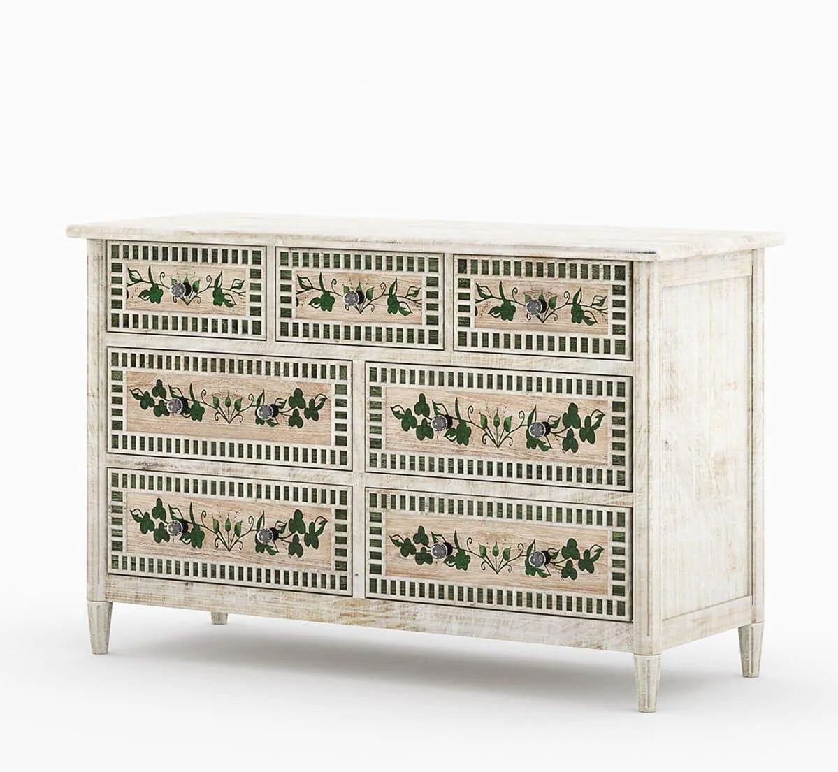 HALINA Handpainted Mango Wood 7 Drawer Bedroom Dresser