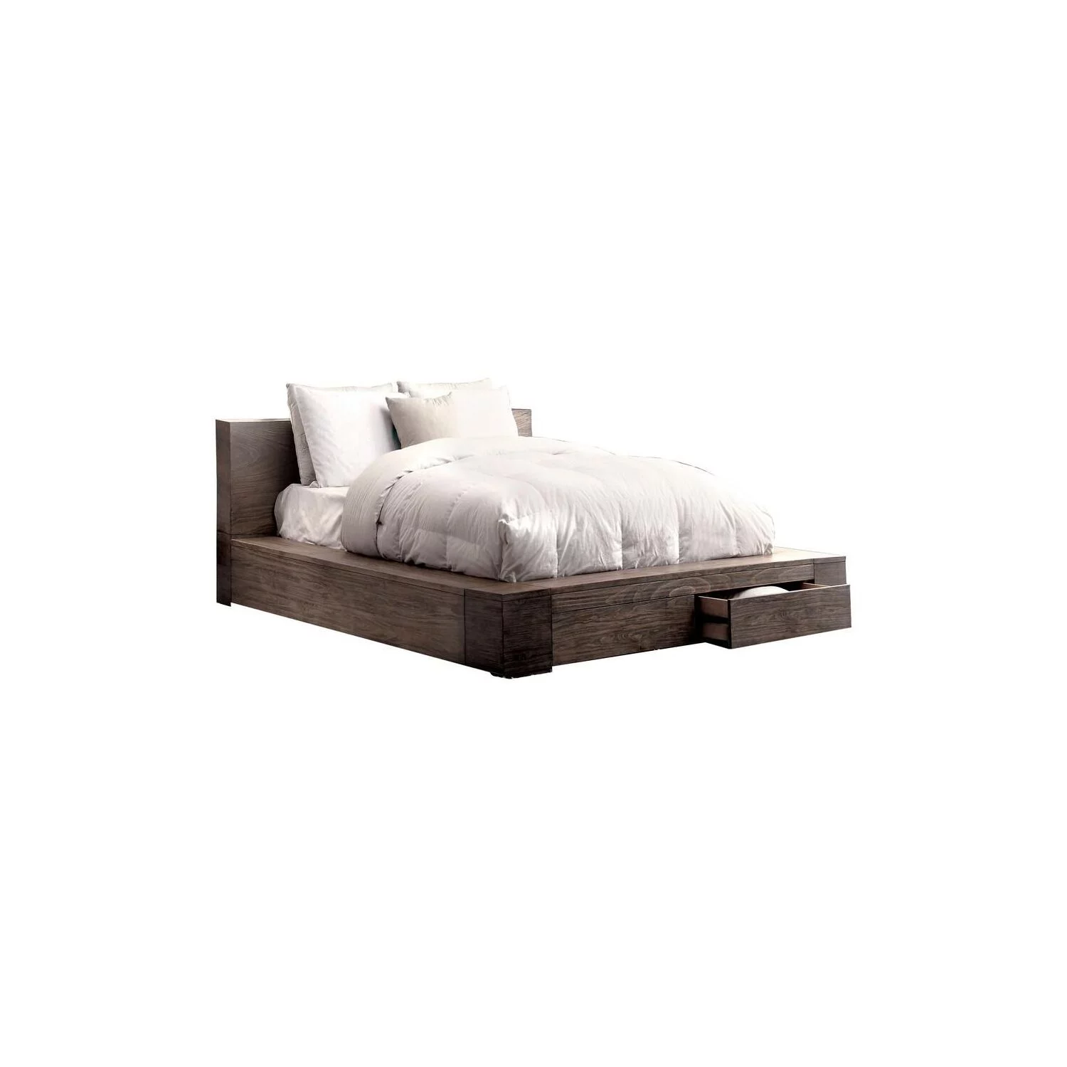 Transitional Style Wooden California King Size Bed with 2 Drawers, Brown