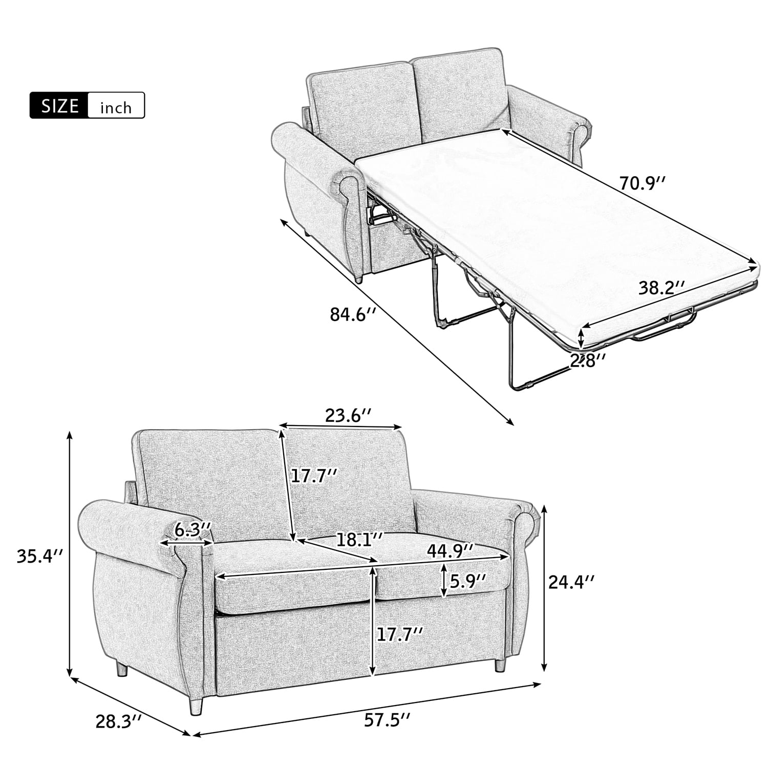 Churanty Convertible Sofa Bed Pull Out Sleeper Loveseat Couch Bed with Memory Foam Mattres for Small Space,Brown