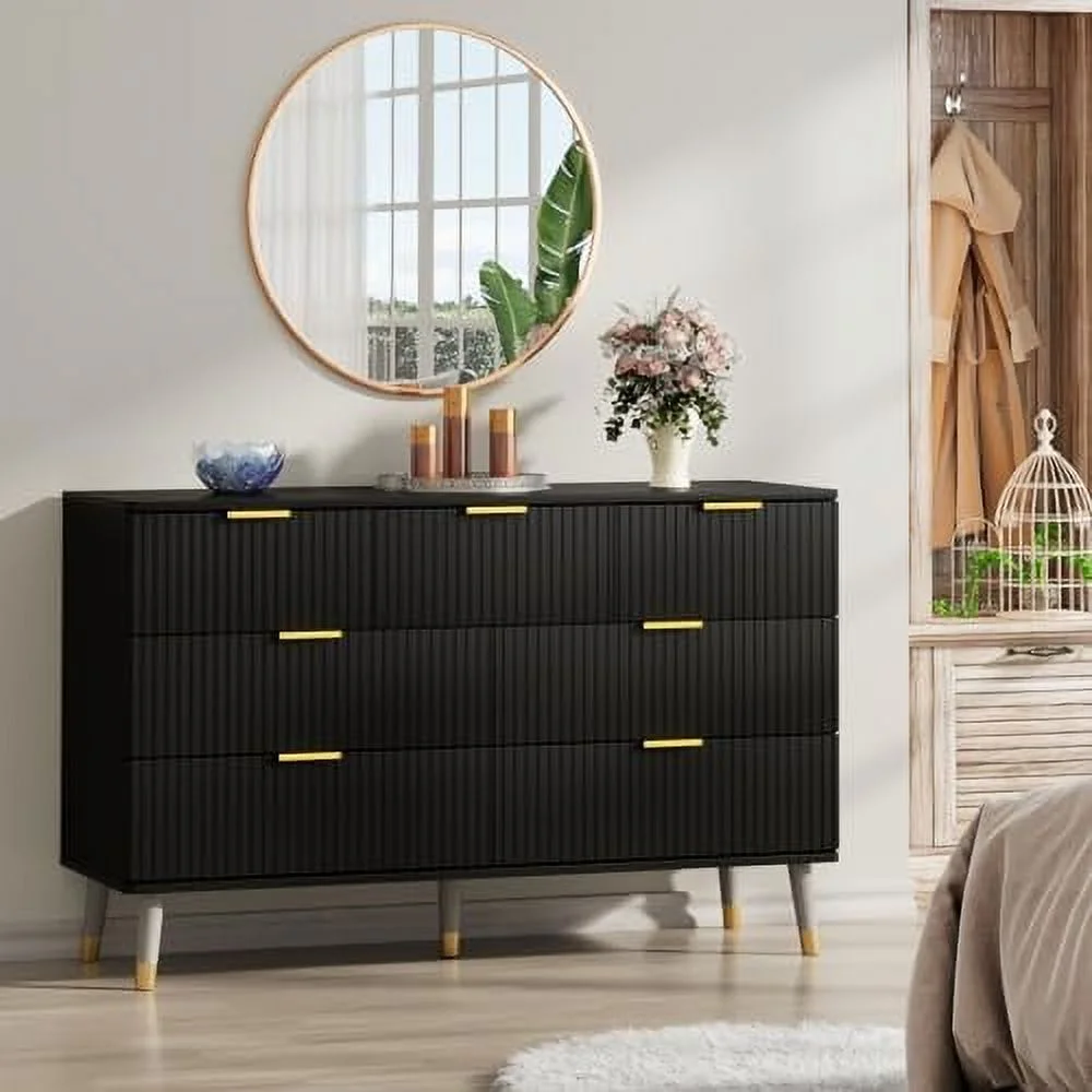 White Dresser for Bedroom 7 Drawer Dresser with Gold Metal Handles Wood Dresser for Bedroom