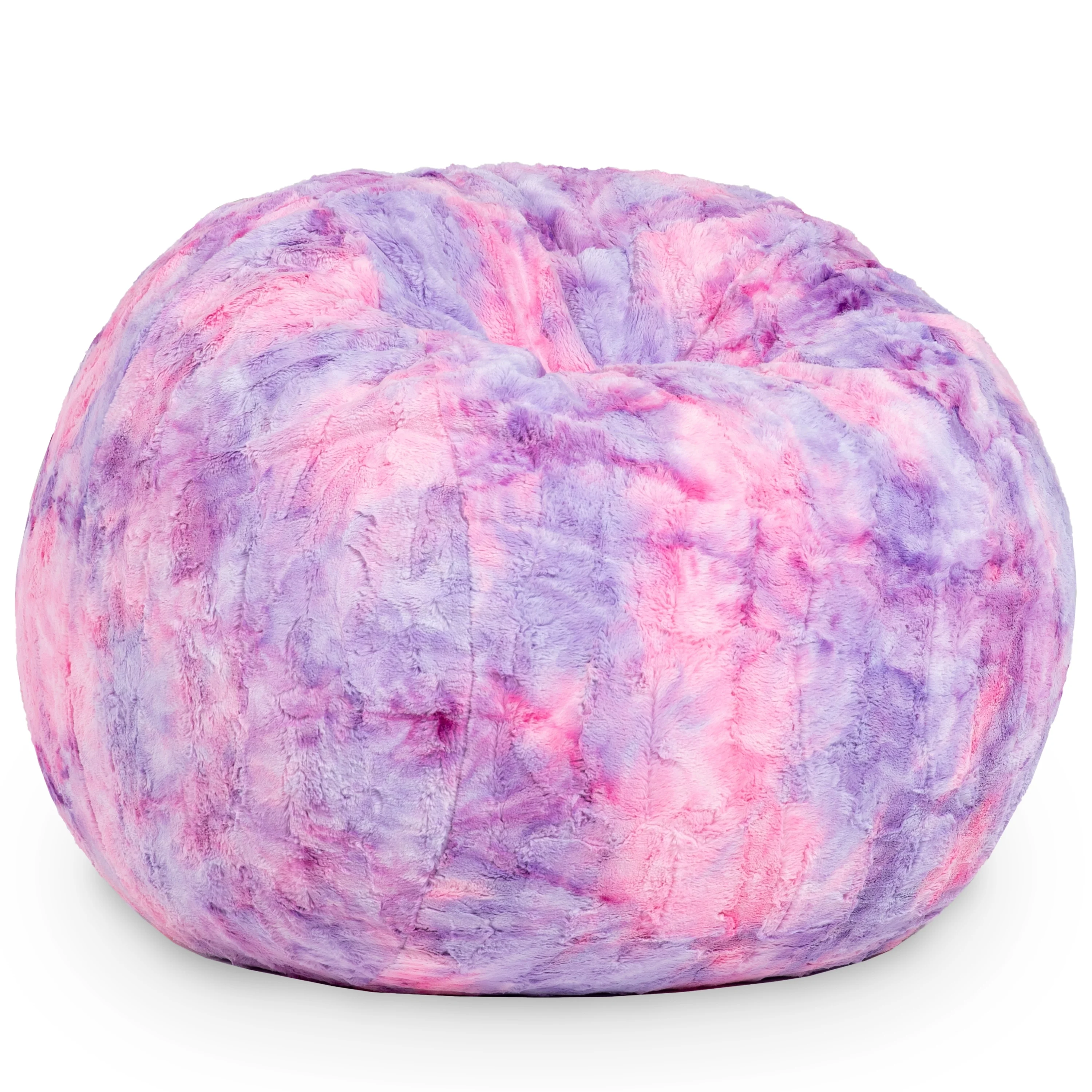 Jaxx Saxx 3 Foot Bean Bag Chair For Kids - Faux Fur - Fun Colors Unicorn Pink