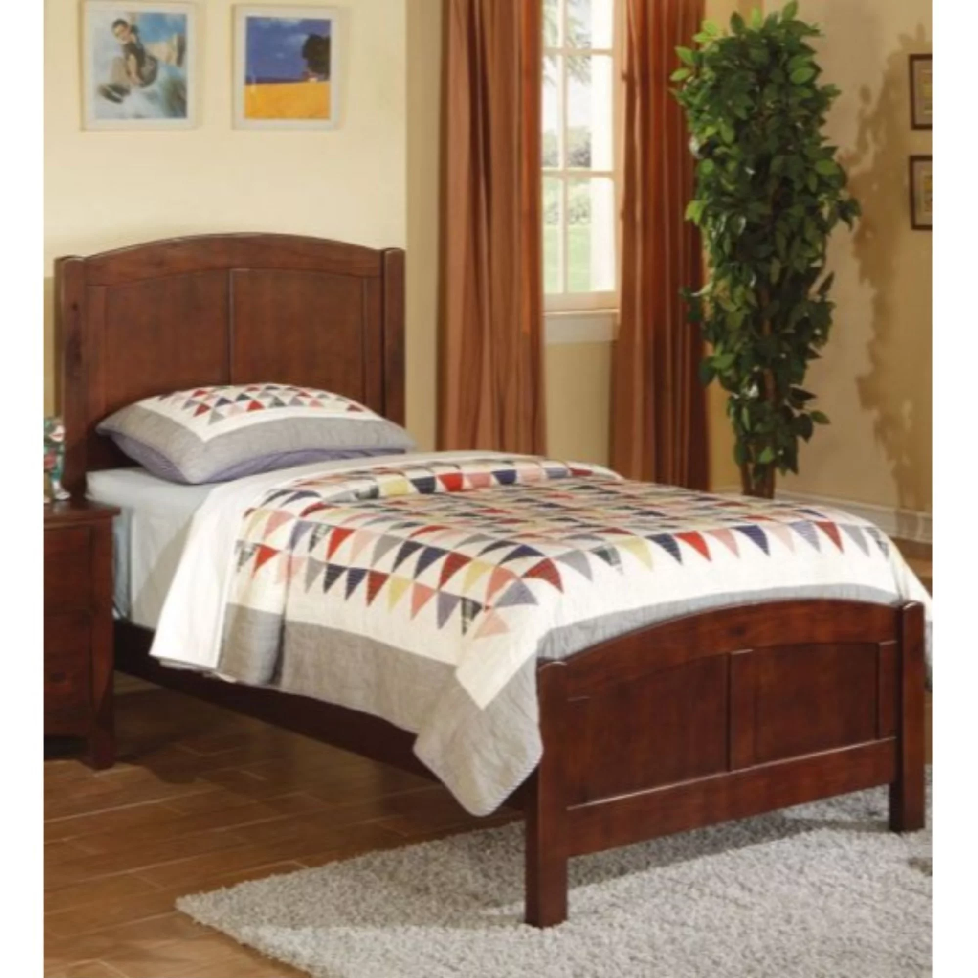 Benzara BM167258 49 x 40 x 80 in. Twin Size Wooden Bed with Headboard & Footboard - Brown