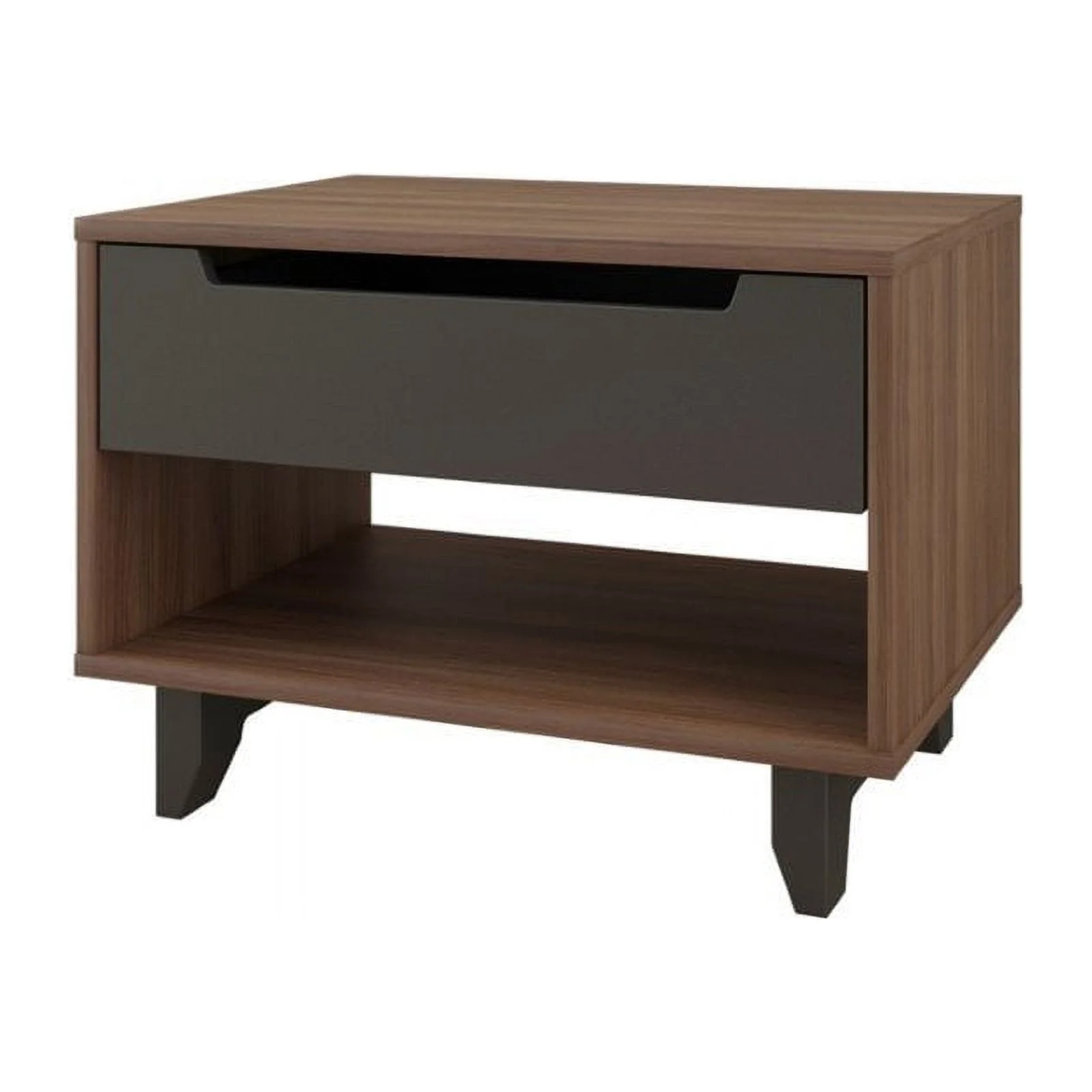 4 Piece Modern Bedroom Set with Queen Size Bed, Headboard, and (Set of 2) Night Stands in Walnut