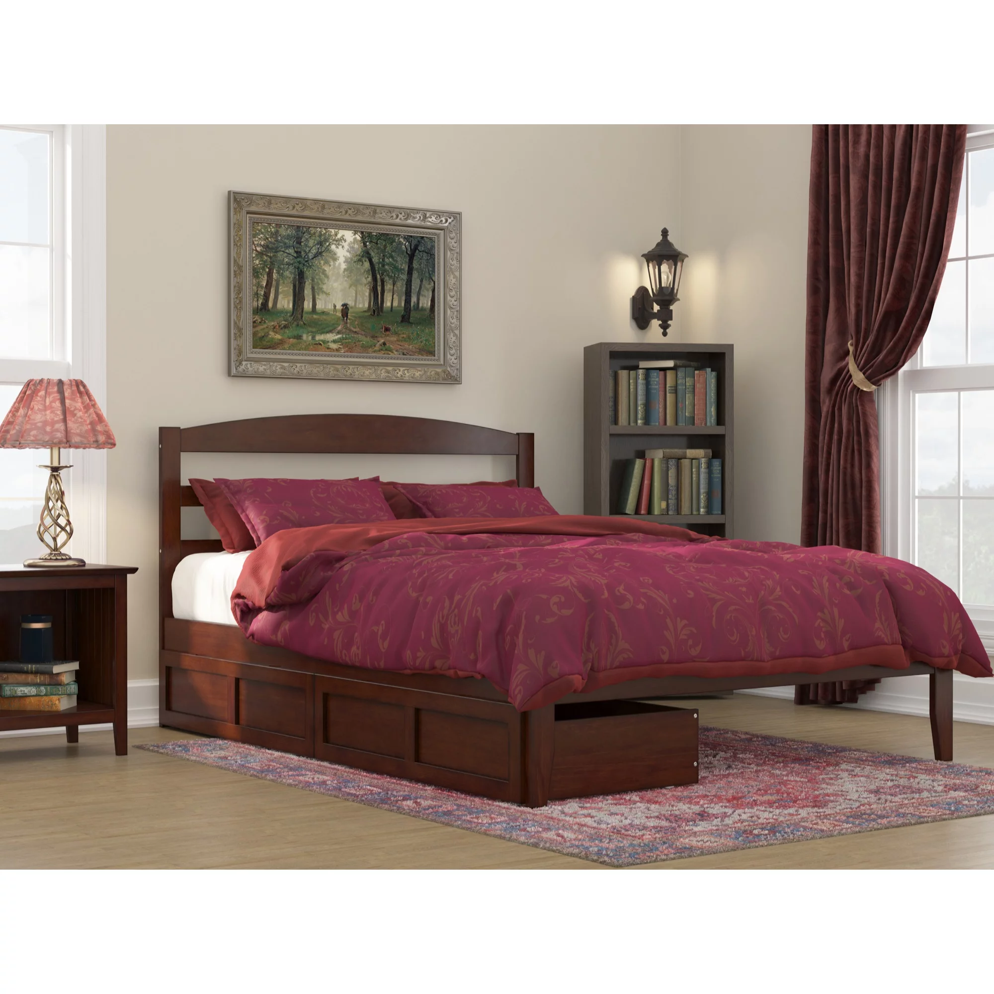 AFI Warren Solid Wood Traditional Queen Bed w/ 2 Drawers in Walnut