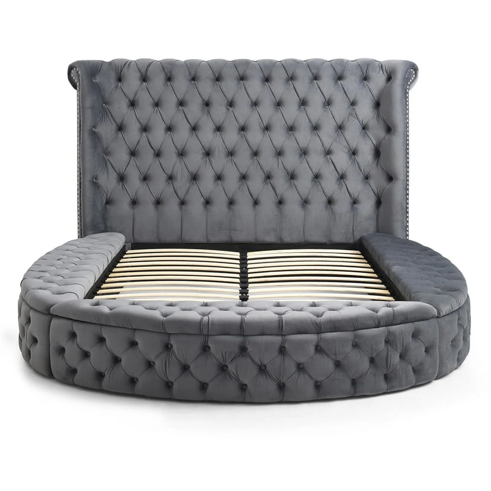 Maklaine Contemporary Upholstered Round Storage Queen Bed in Gray