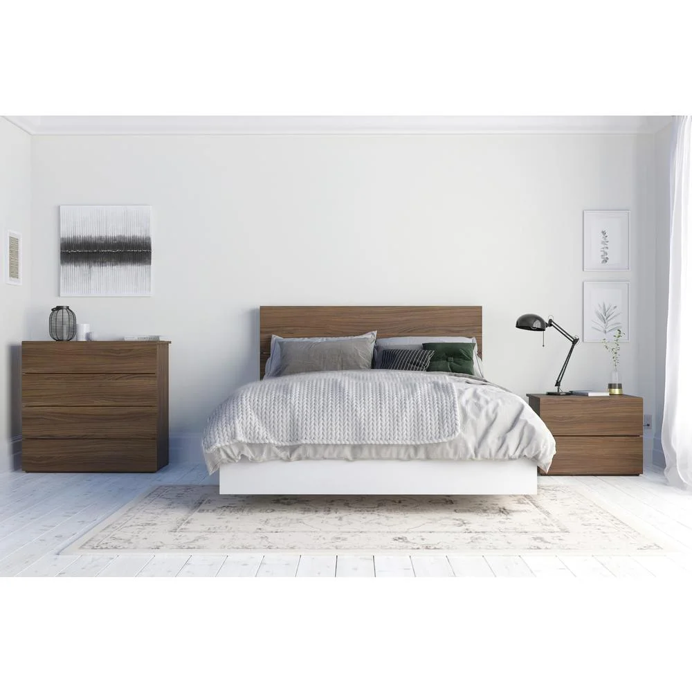 Nexera Sephia 4 Piece Full Size Bedroom Set, Walnut and White