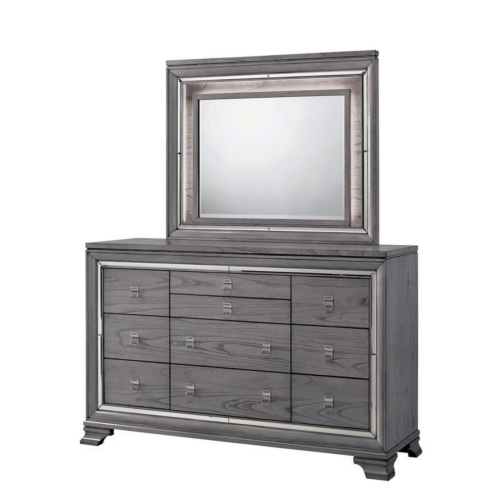 Furniture of America Hariston 2-Piece Wood Dresser and Mirror in Light Gray