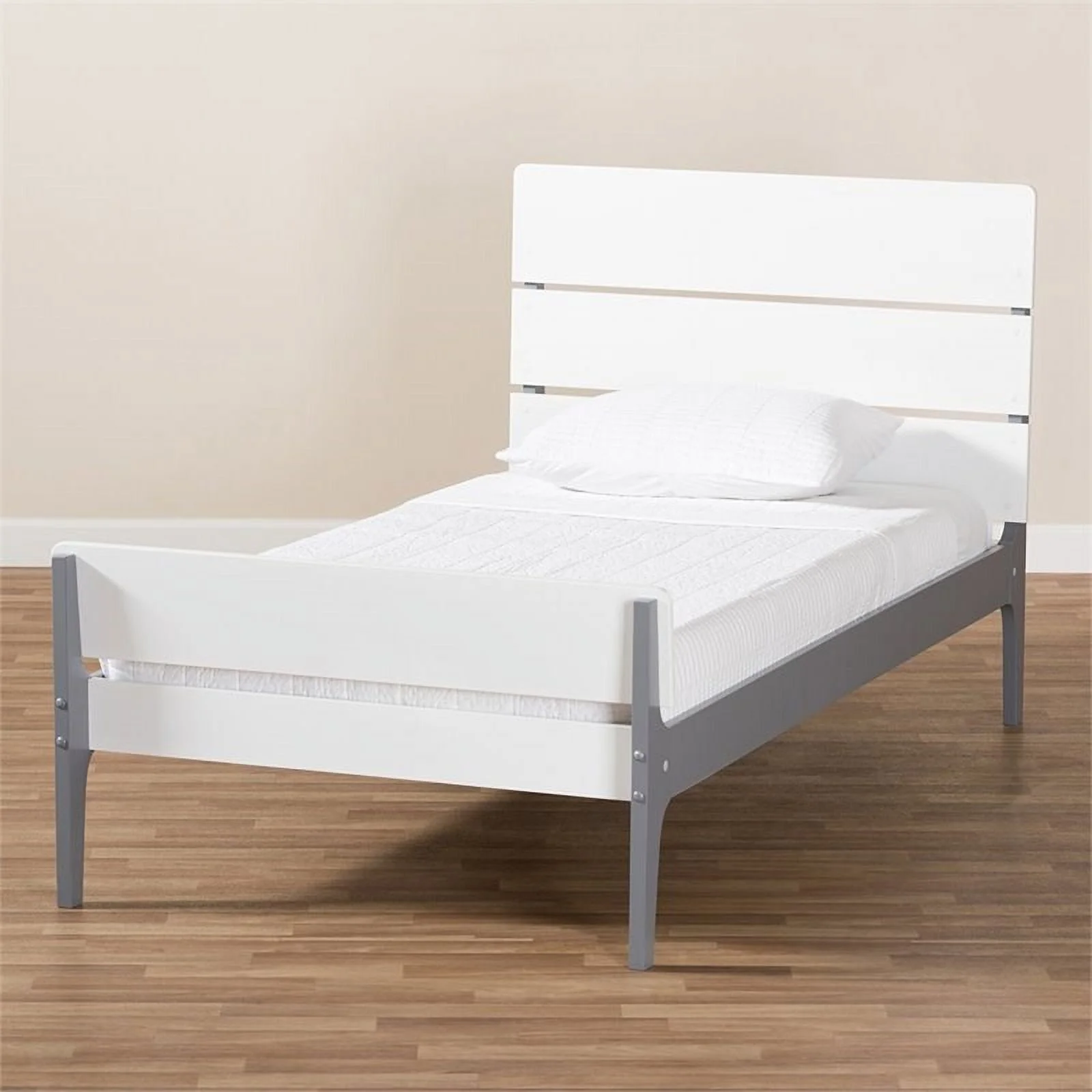 Bowery Hill Twin Slat Platform Bed in White and Gray