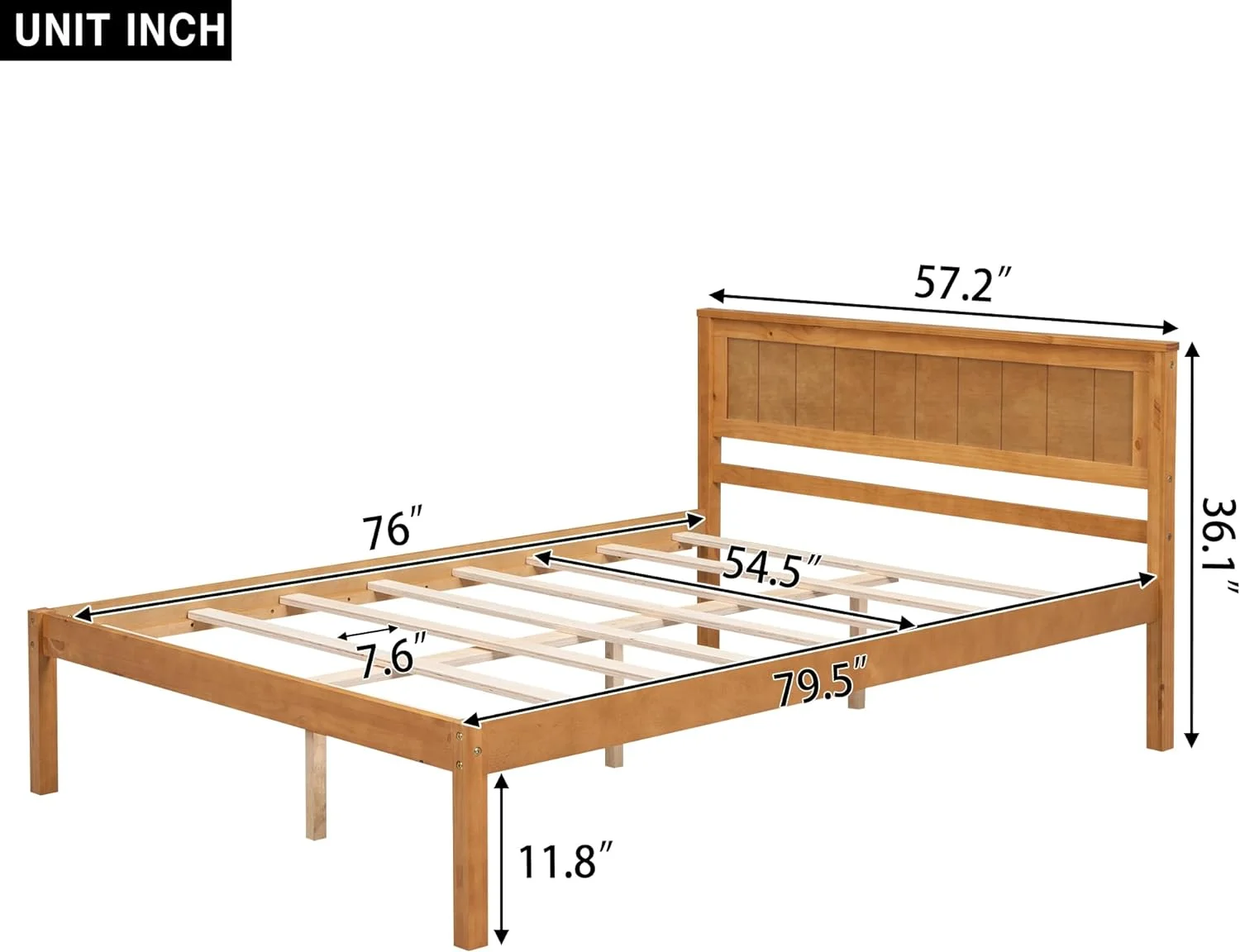 Full Plaform Bed Frame Wih Headboard, Woode Full Size Bed Wih Wood Slas Suppor, Full Bed Frame For Kids ees Aduls, o Box Sprig eeded, Oak