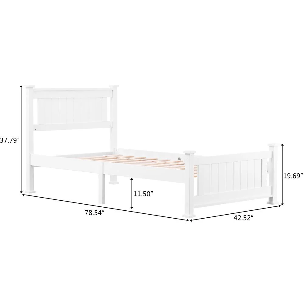 Ktaxon Deluxe Wood Platform Bed with Headboard, Teen Bed White,Twin