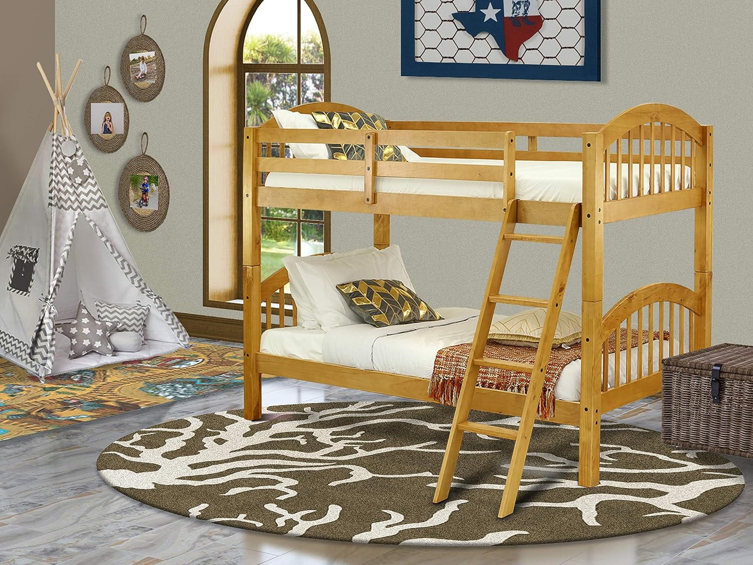 Real Wood Bunk Beds 4-Sep Ladder And Safey Rail, Oak Finish