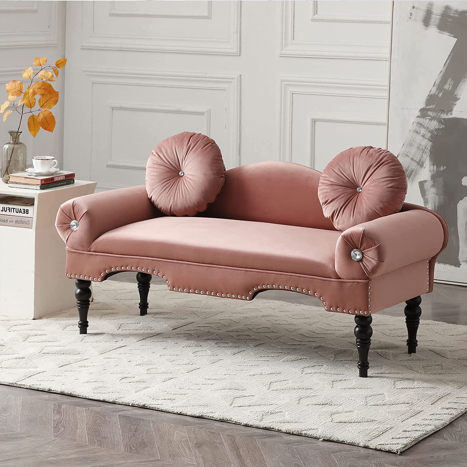 Sumdeal 54'' 2 Seater Couch Bench for Bedroom Living Room,Pink
