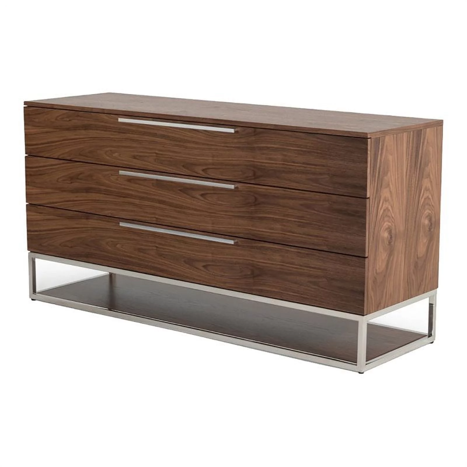 Limari Home Heloise Wood and Stainless Steel Bedroom Dresser in Walnut