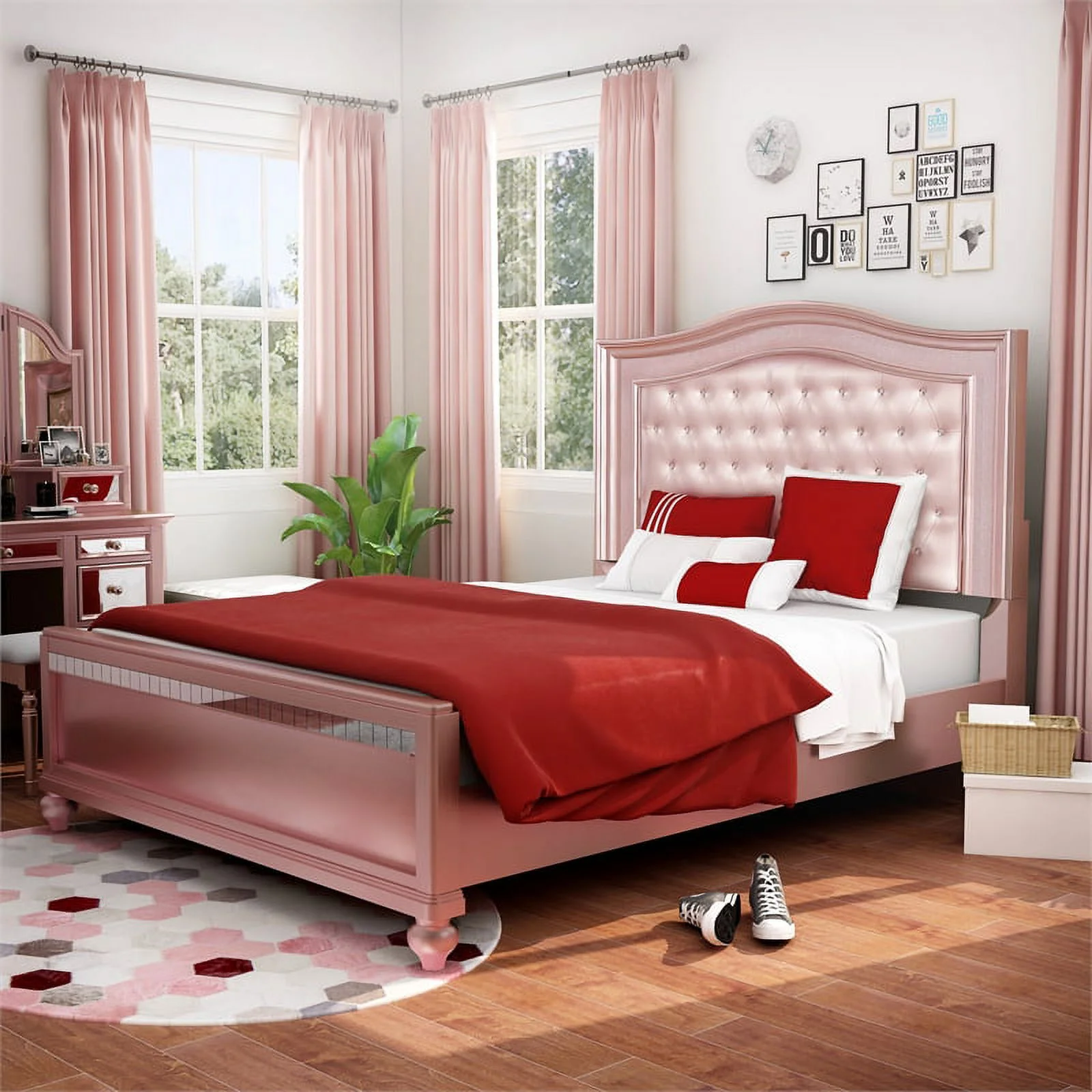 Furniture of America Paisley Contemporary Wood Queen Panel Bed in Rose Gold