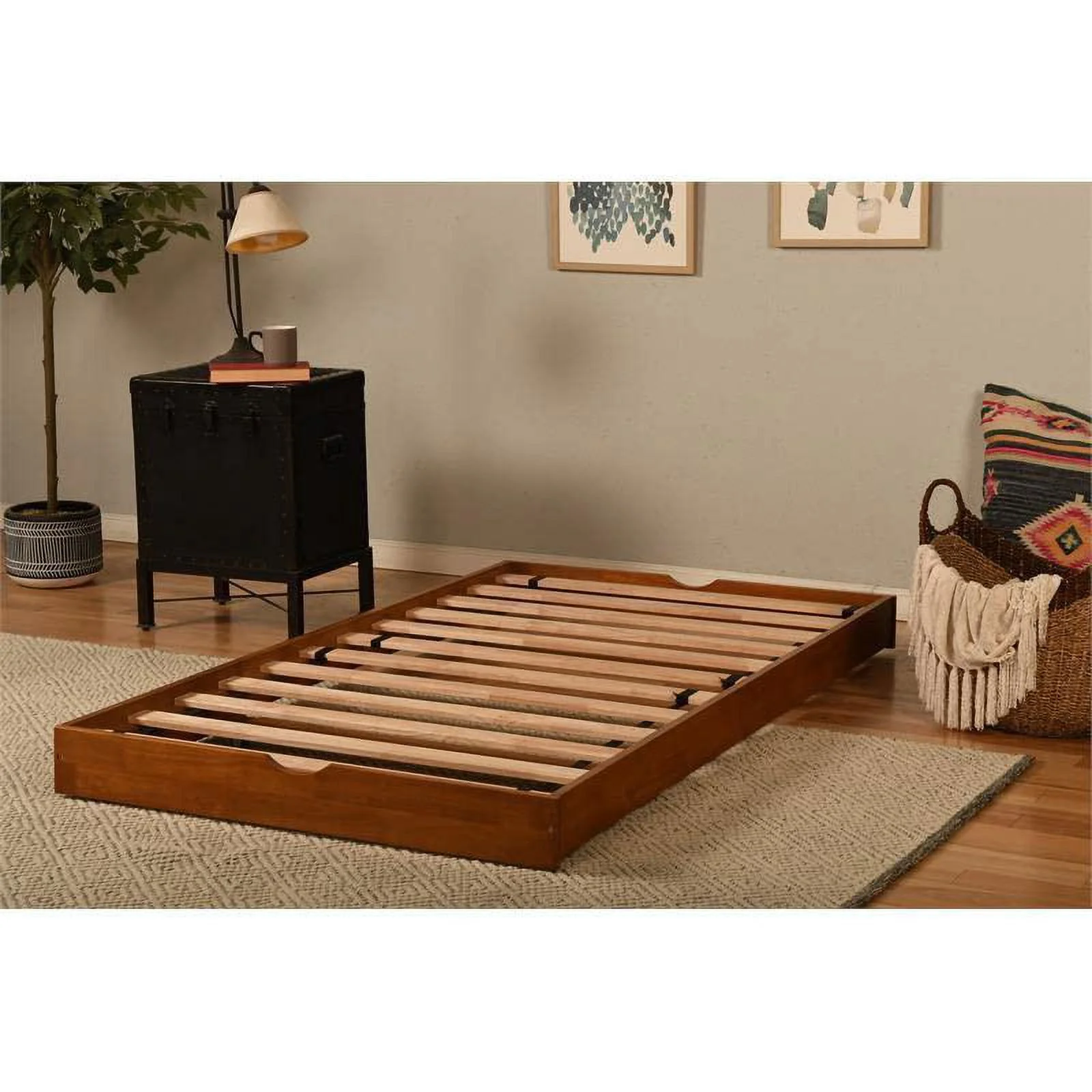 Kodiak Furniture Boho Wood Pop Up Bed in Barbados Brown w/ Linen Stone Mattress