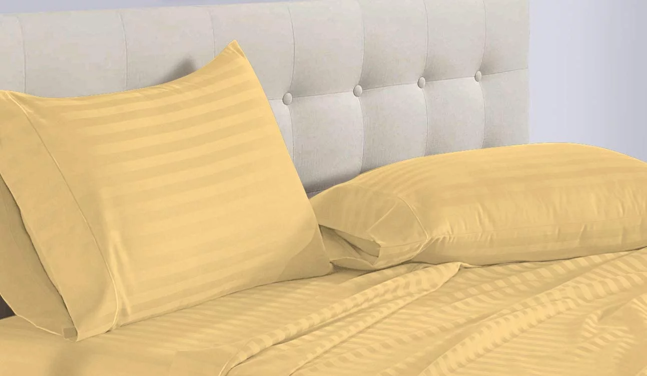 True Luxury Pure Heavy Rich Pima Cotton 4-Piece Bed Sheets Set Emperor Size Fits mattresses Upto 10-12” deep Pocket – Sateen Weave (Stripe, Gold)