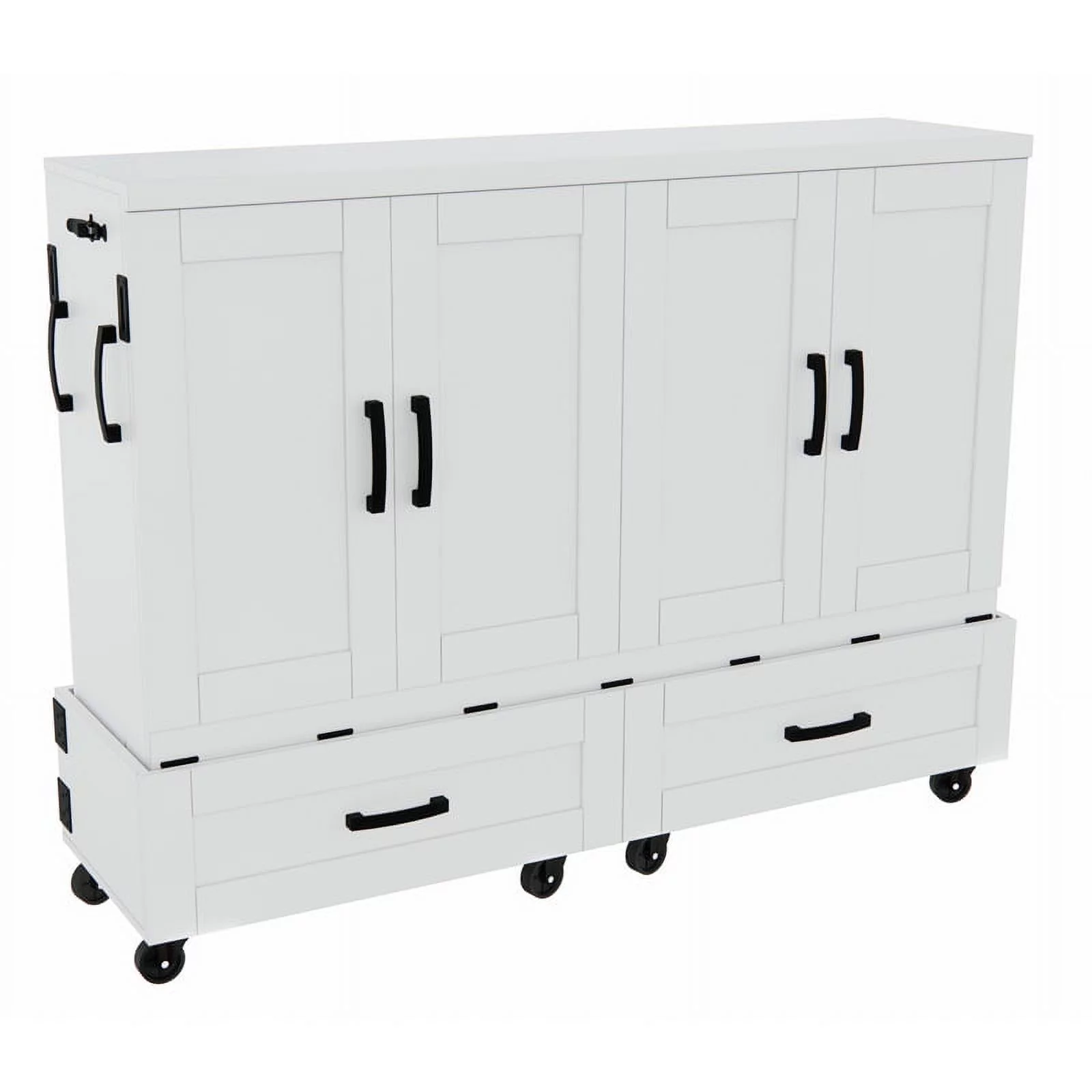 RoomAndLoft London Queen Solid Wood Mobile Murphy Cabinet Bed in White