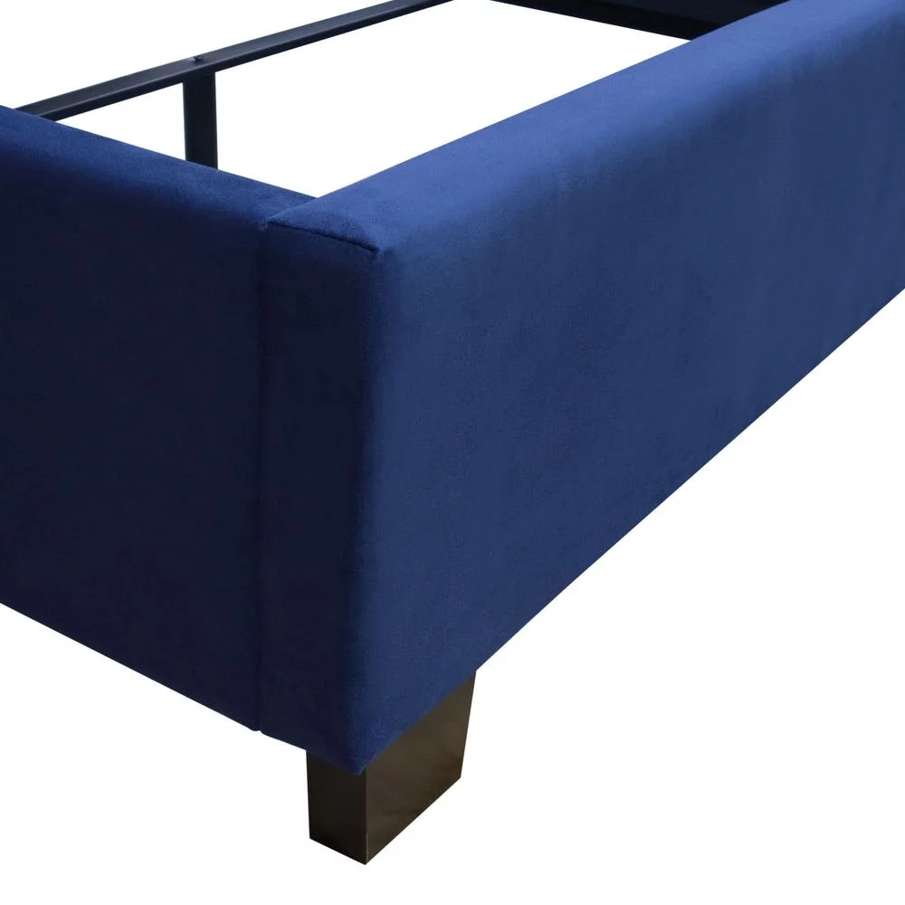 Majestic Eastern King Tufted Bed in Royal Navy Velvet, Nail Head Wing Accents