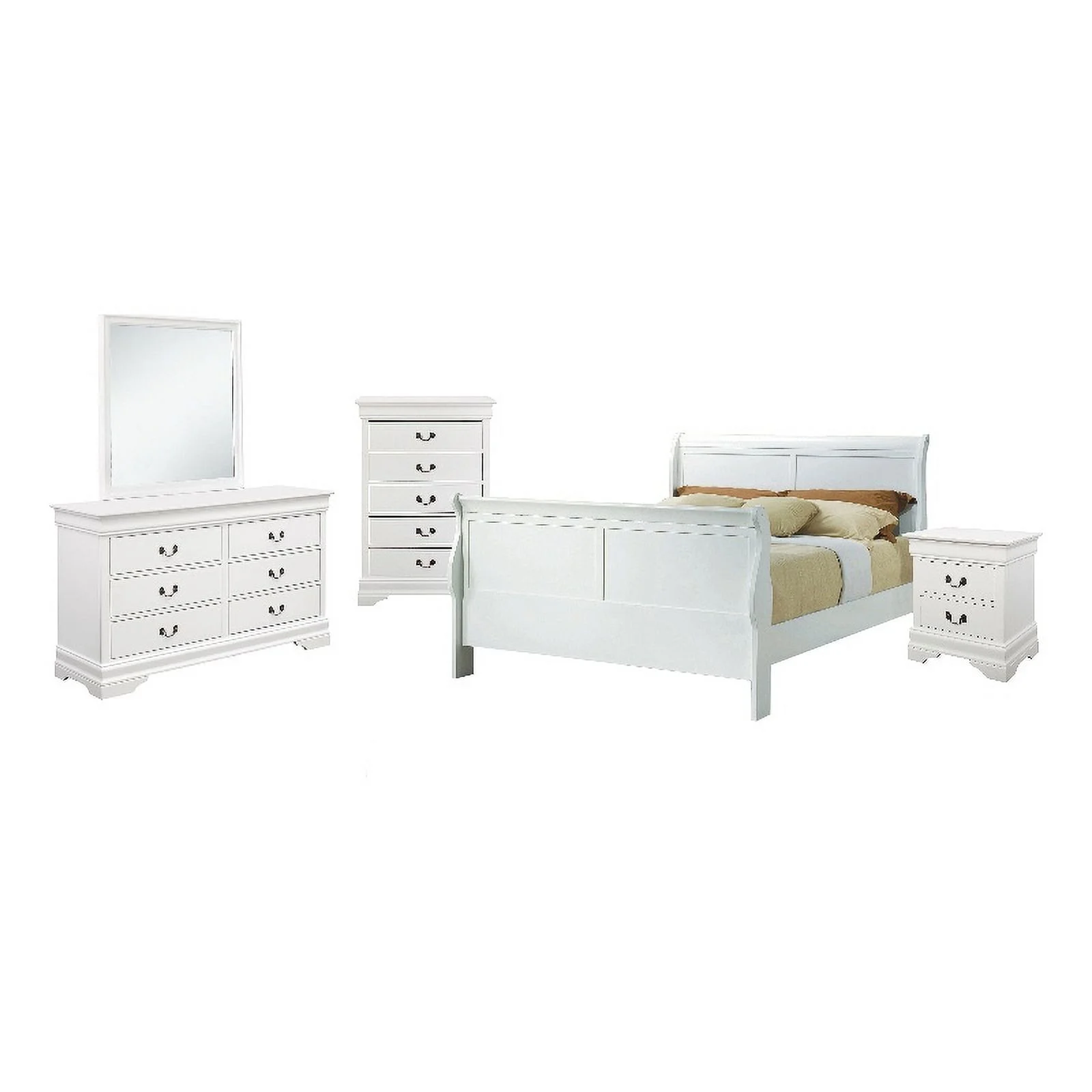Pemberly Row Contemporary 5-Piece Wood Full Sleigh Bedroom Set in White