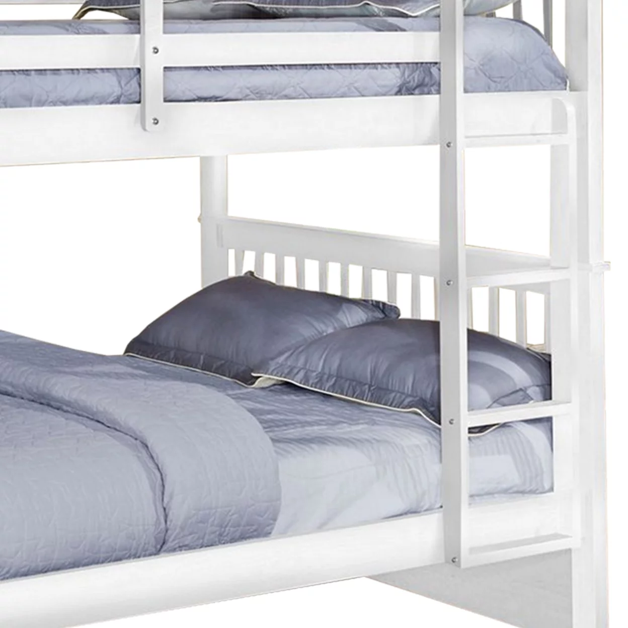 Full Over Full Wooden Bunk Bed with Slatted Details, White- Saltoro Sherpi