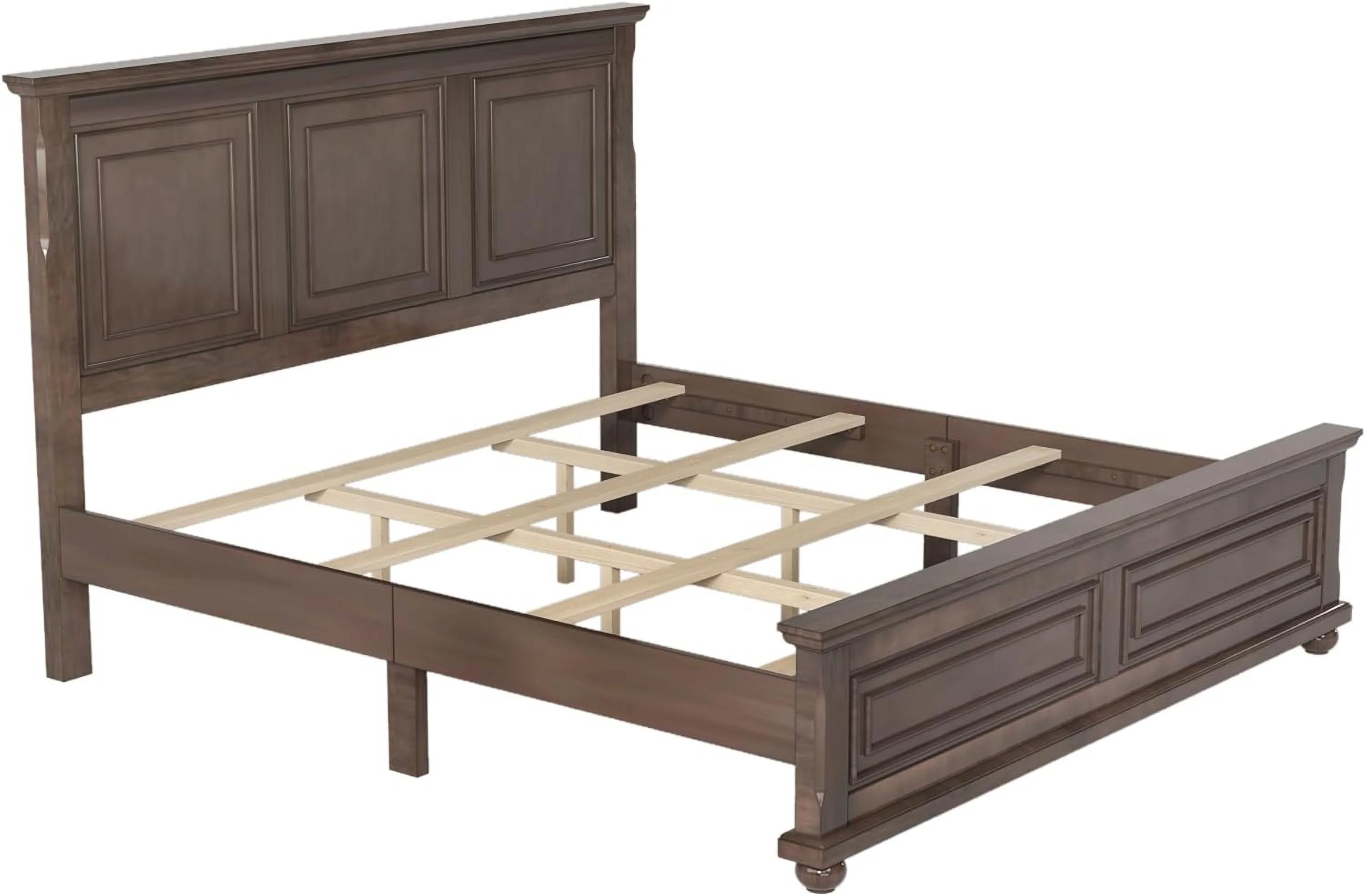 Pinewood Vintage King Bed with Headboard and Footboard, Traditional Town and Country Style King Size Platform Bed