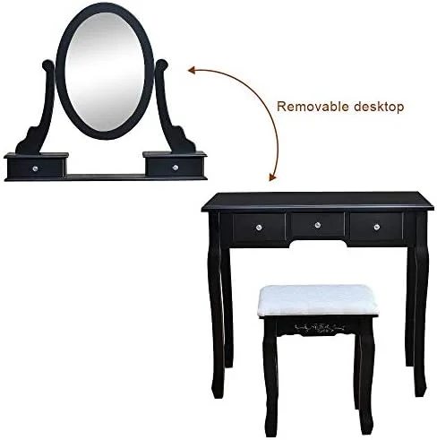 HBBOOMLIFE Vanity Set with 4-Drawer -Degree Rotation Removable Mirror Dresser Makeup Vanity Table with Stool Vanity Desk for Bedroom Large Makeup Desk (White12)