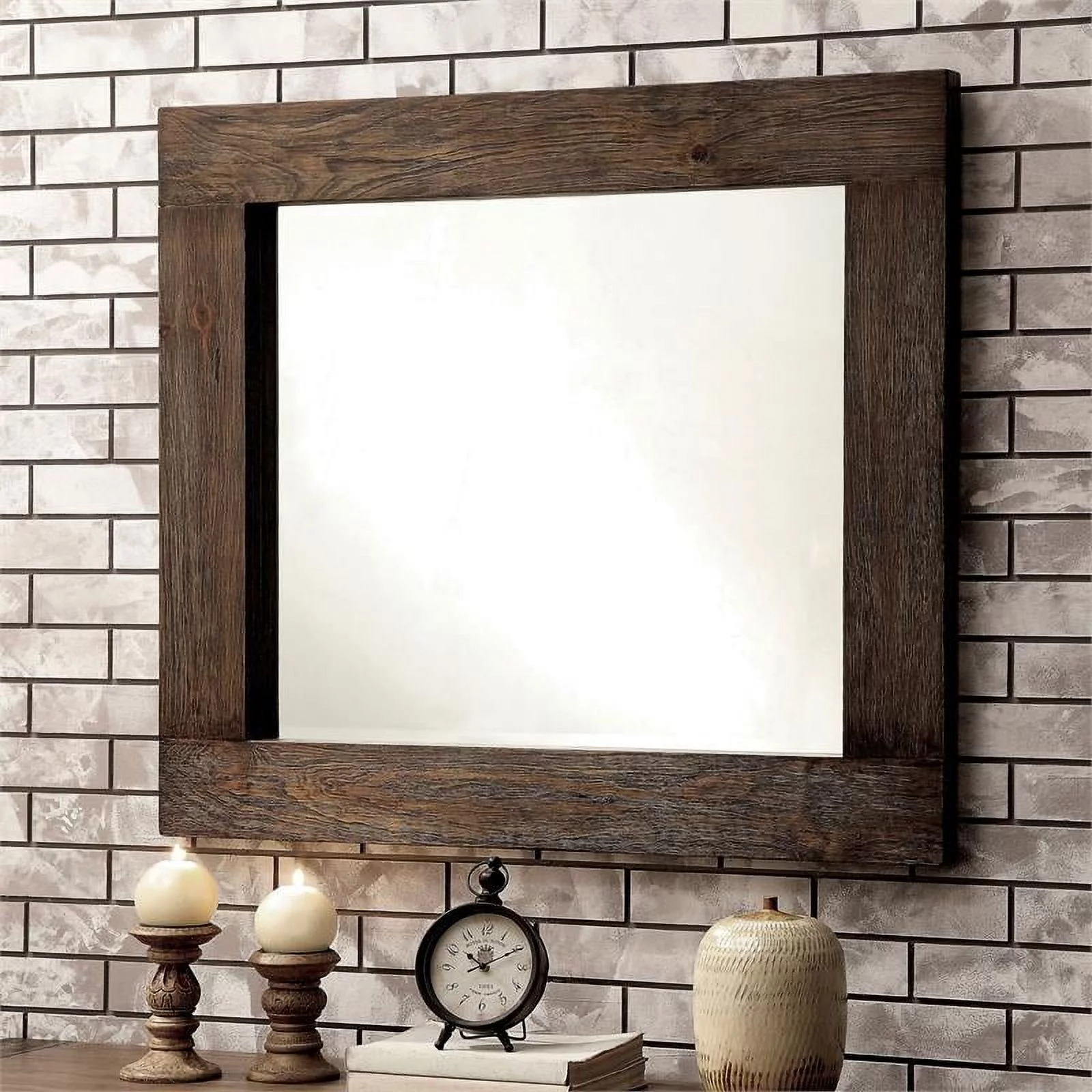 Bowery Hill 2-Piece Farmhouse Brown Solid Wood Dresser and Mirror