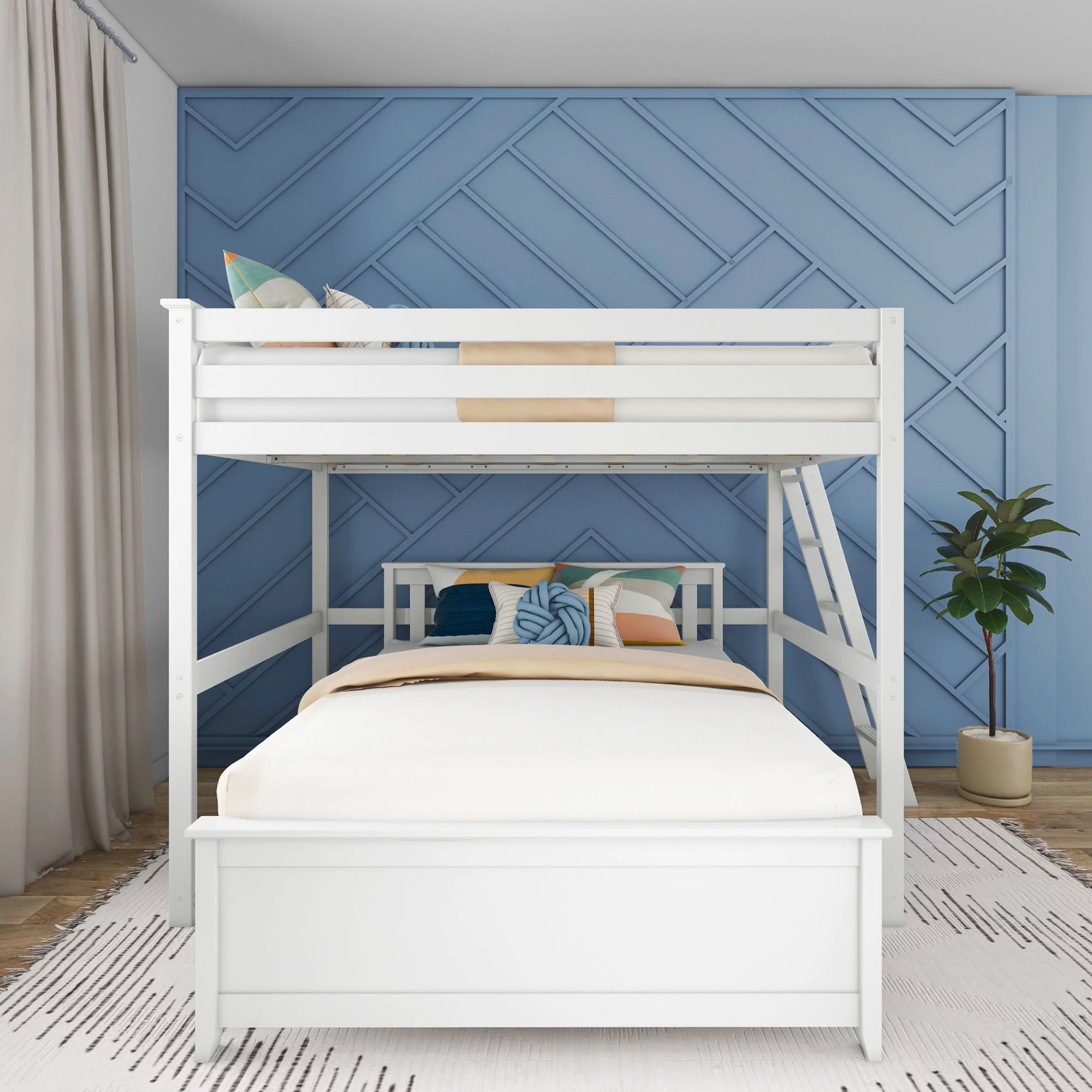 Max & Lily L-Shaped Full over Full Bunk Bed with Ladder on End, White